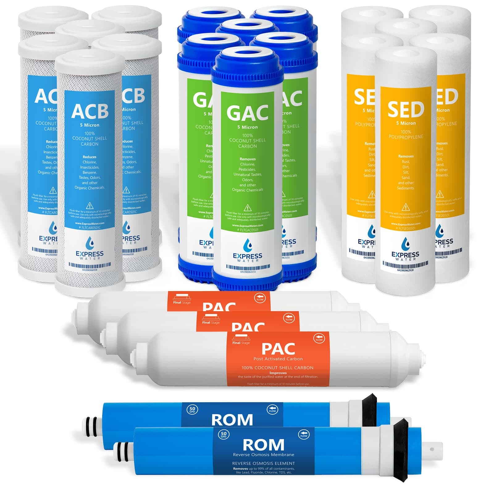 Express Water – 3 Year Reverse Osmosis System Replacement Filter Set – 23 Water Filters with 50 GPD RO Membrane, Carbon GAC, ACB, PAC Filters, Sediment SED Filters – 10 inch Size