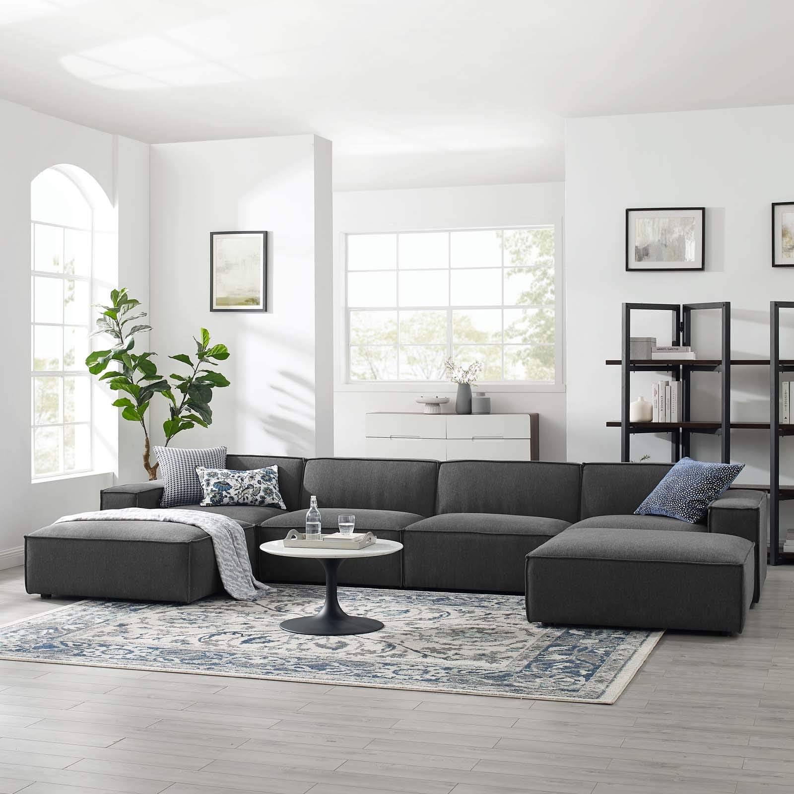 Modway Restore 6-Piece Upholstered Sectional Sofa in Charcoal