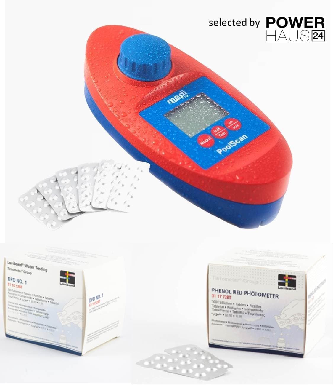 Pool Can – Electronic Pool Tester Practical Storage Box with 60 Plus 1000 (per 500 DPD1 Phenol Red Test Tablets) – Can be used at home test tablets swimming pool or Spa Equivalent to Scuba II)