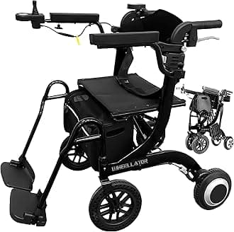 Wheellator 3-in-1 Electric Wheelchair, Rollator Walker & Transport Chair for Seniors, Adults – Lightweight & Portable Electric Walker Wheelchair Combo, All Terrain, Airline Approved (Black)