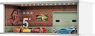 Display Case for Hot Wheel with LED Light Stackable Mega Garage Storage for 1:64 Matchbox & Diecast Cars 6-Slot Parking Diorama with Illuminated Showcase (Red-No. 5 Garage)