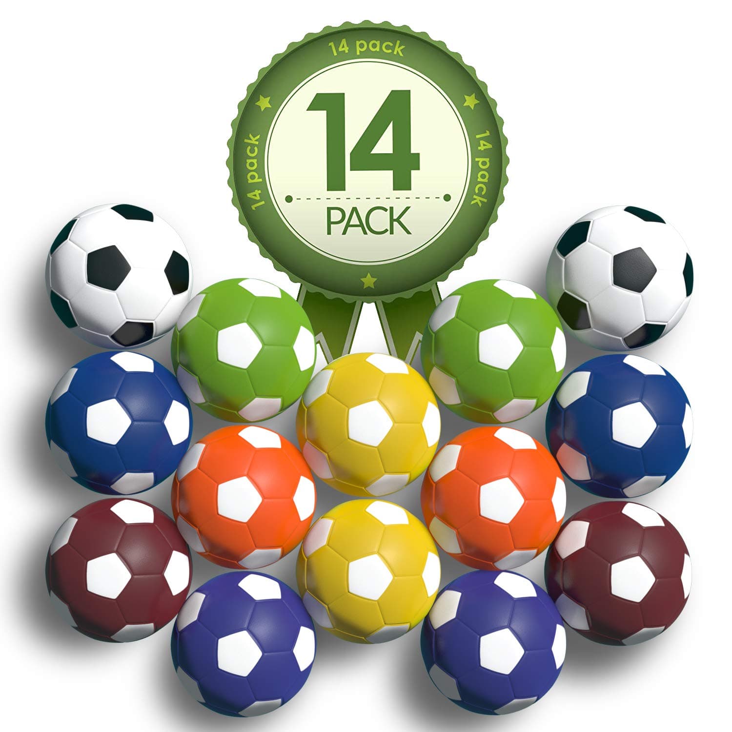 Foosball Table Replacement Foosballs- 14 Pack - 36mm Game Tabletop Size - Multi Colored Tabletop Soccer Balls