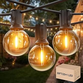 50FT Garden Bulb Lights 25+1 G40 Bulbs, IP45 Waterproof Outdoor Festoon Lights, Warm White String Lights with 1000FT Connectable Extension for Patio, Party, Wedding