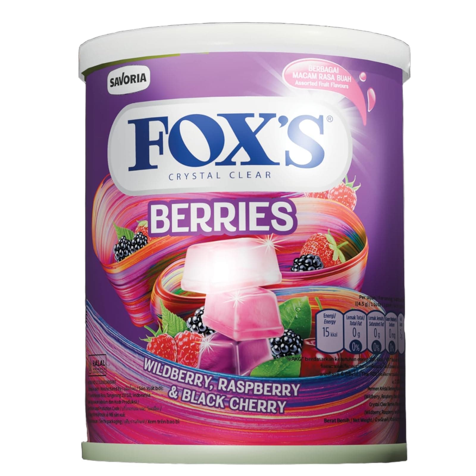 FOX'S Crystal Clear Berries Candy Tin 170g – Assorted Berry Flavored Hard Candy (Wildberry, Raspberry & Black cherry), Long-Lasting Sweet Treat, Ideal for Sharing, Gifting & Travel, Halal Certified