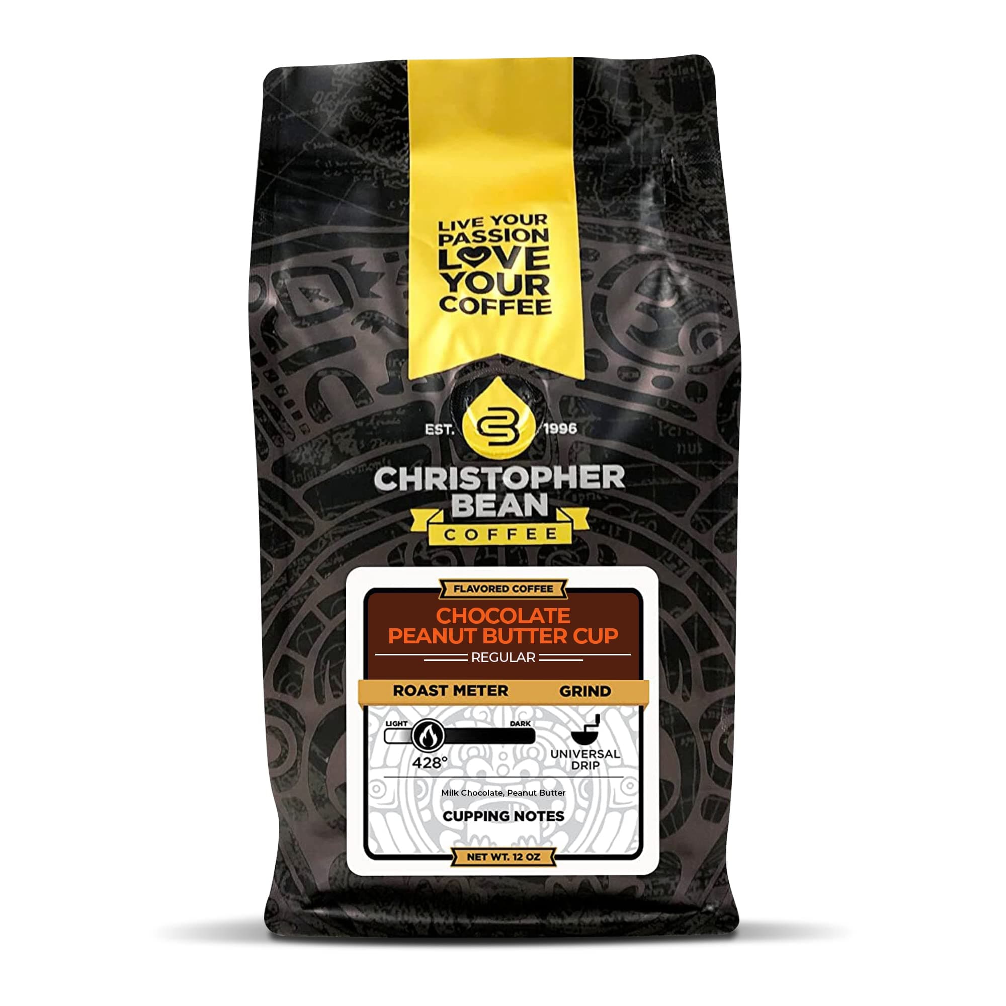 Christopher Bean Coffee - Regular Ground Universal Drip Chocolate Peanut Butter Cup Flavored Coffee| Coffee Beans with Medium Roast 100% Arabica, No Sugar, No Fats, Non-Gmo | 10-Ounce Bag