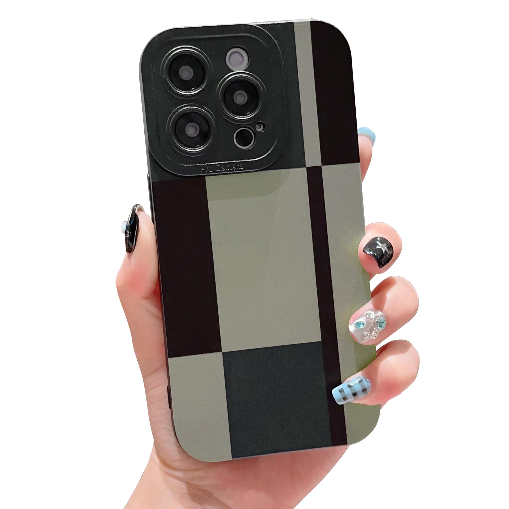 YKCZL Compatible with iPhone 14 Pro Max Phone Case,Cute Splice Color Geometry Art Pattern for Women Girls,Soft TPU Wear-Resistant Full Camera Lens Protective Case-Black1