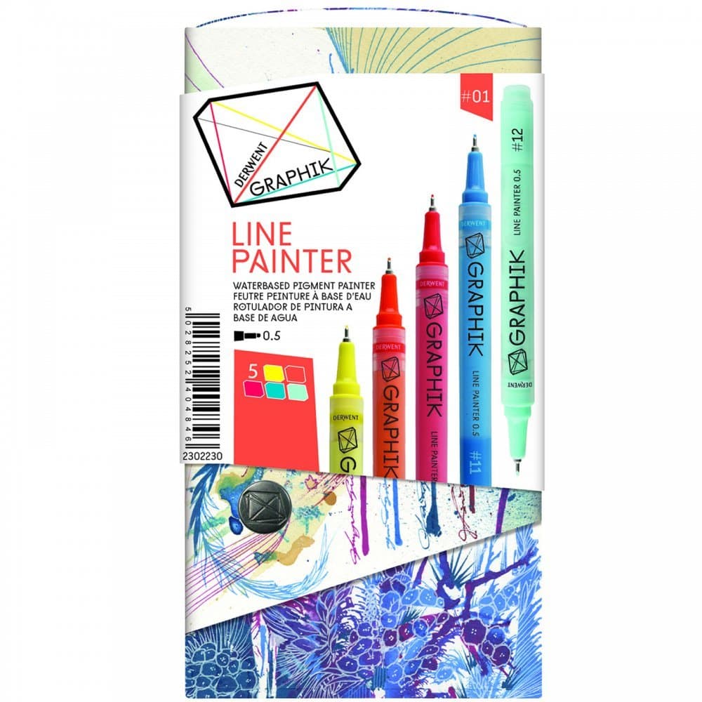 DerwentGraphite Pens, Graphik Line Painter Colored Pens, Palette No.1, 5 Pack (2302230)