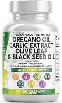 Clean Nutra Oregano Oil with Black Seed Oil Garlic Olive Leaf Extract - Oil of Oregano Capsules Immune Support Carvacrol & Thymoquinone Supplement for Women and Men + Elderberry Vitamin D3 & Zinc