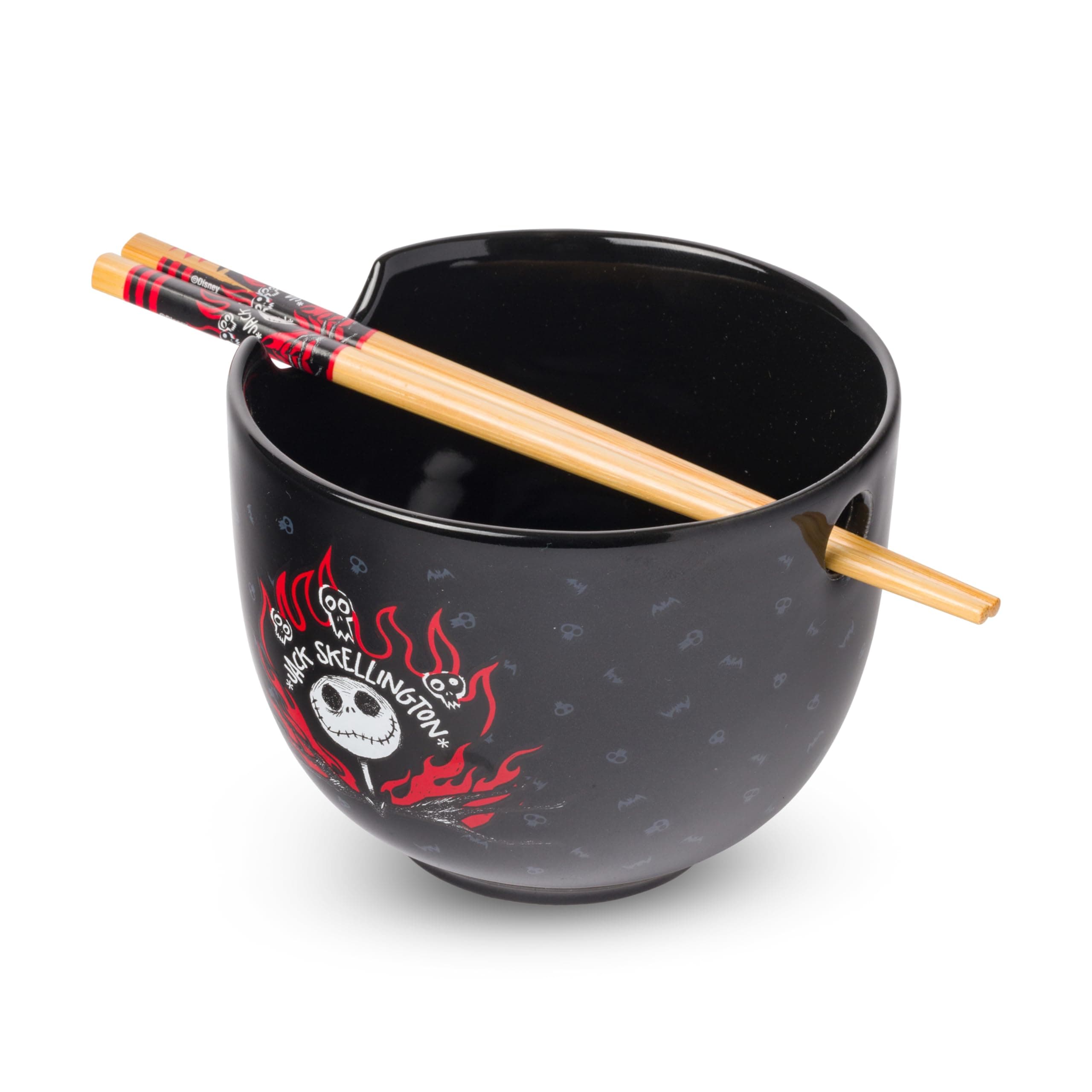 Silver Buffalo Nightmare Before Christmas Text and Flame Ceramic Ramen Bowl with Chopsticks, 20 Ounces