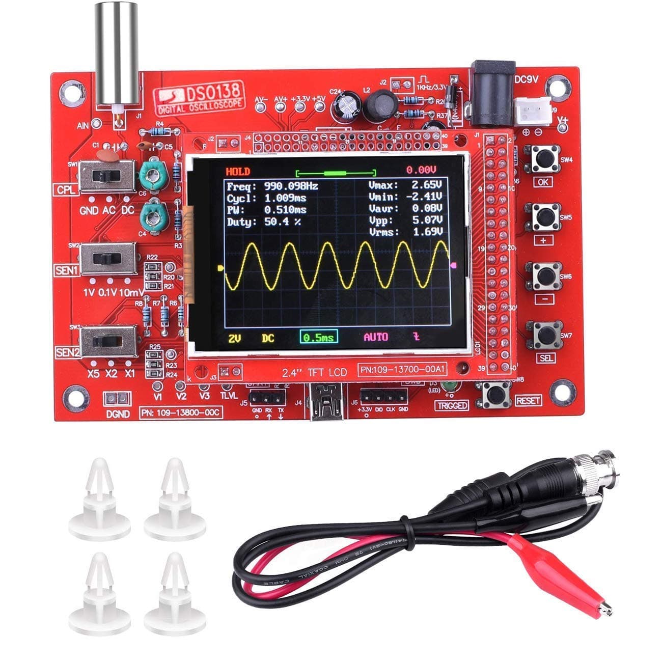 DSO 138 Oscilloscope, DSO 138 DIY Mini Oscilloscope, 2.4" TFT 1MSPS Digital Oscilloscope Kit Handheld Pocket Sized 13803K (Welded Version)