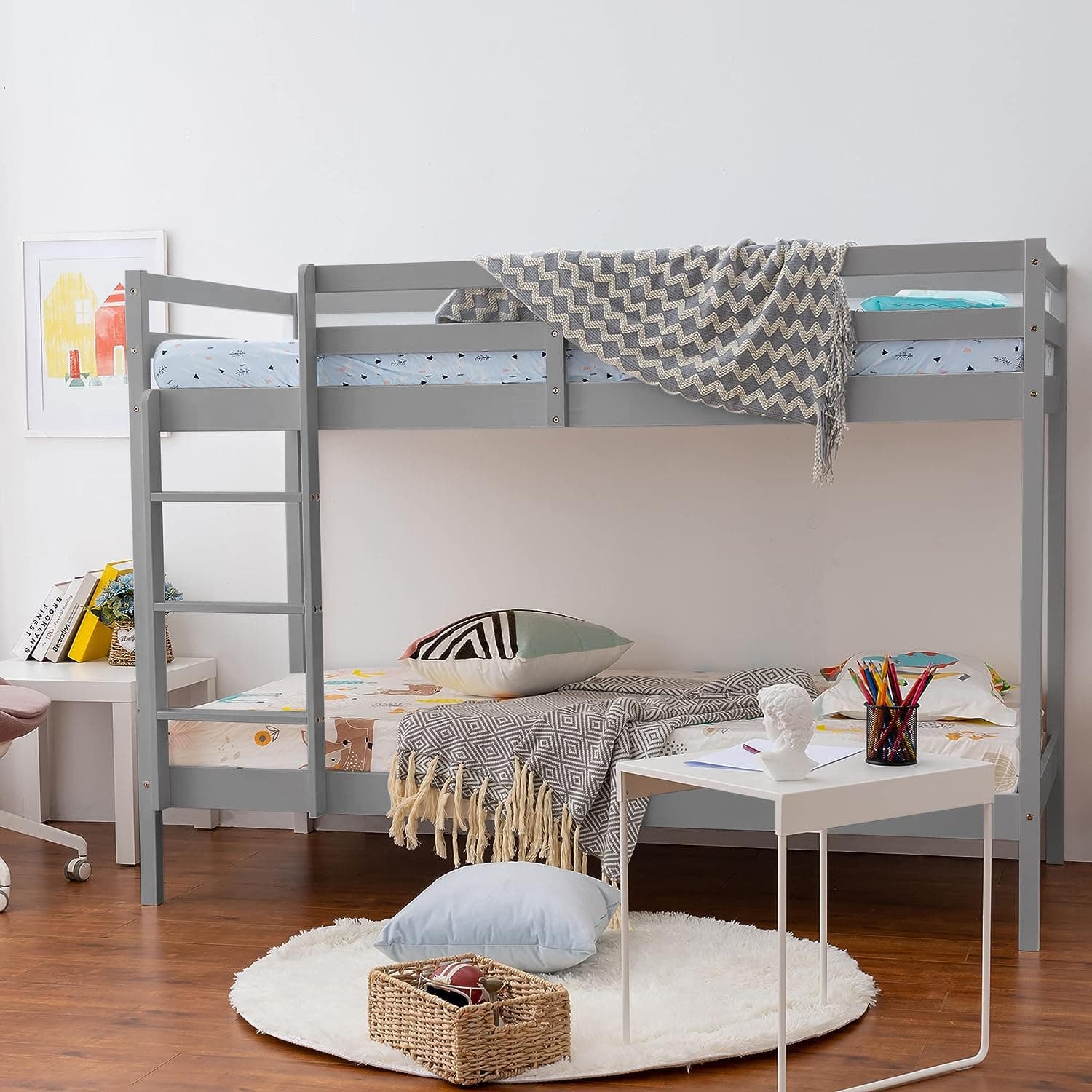 Panana Bunk Bed 3FT Wooden Bunky Sleeper Bed Single Double Bed For Kids, Children (Grey)