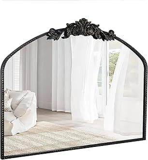 AIXI HOME Vintage Black Arched Mirror 40"X31", Antique Baroque Mantel Mirror with Black Brush Gold Metal Frame, Ornate Wall Mirror for Entryway/Fireplace/Living Room/Hallway/Bathroom/Bedroom