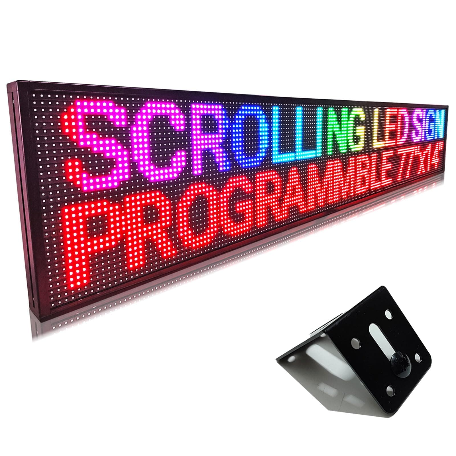 HS ProgrammableLed Sign , Outdoor Digital Scrolling Open Neon Signs, Electronic Message Display Screen Banner Board Large Waterproof for Business Store Advertising Window Public , Full Color High Brightness P10 77’’x14’’, WIFI control Custom Text