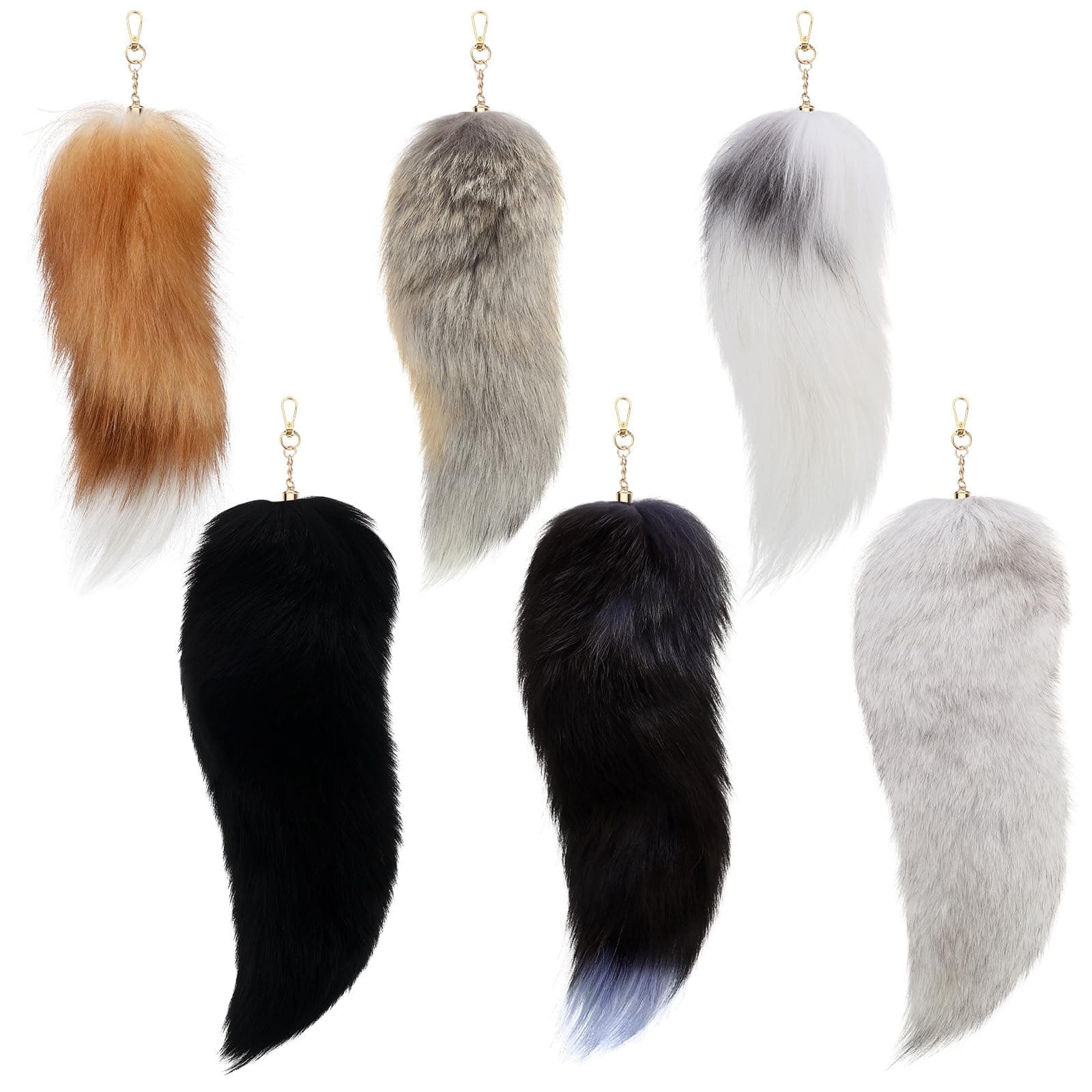 Fluffy Fur Fox Tail Keychain Wolf Therian Tail Keychain for Party Cosplay Costume Keyring for Women 2 Sizes