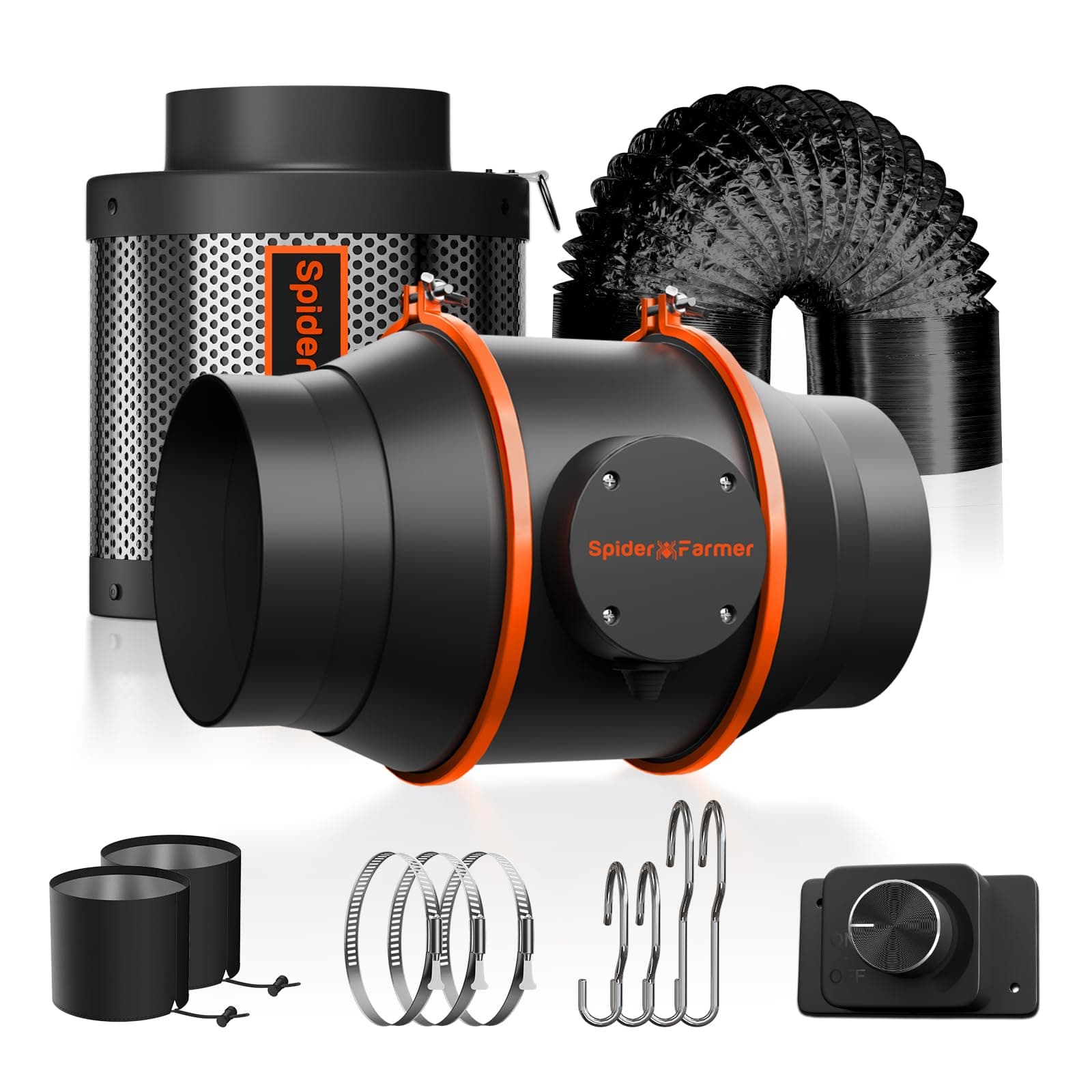 Spider Farmer 15.2 cm Inline Fan Carbon Filter Air Ducting Kit, Exhaust Fan with Speed Control Hydroponics Grow Tent Ventilation Kit for Heating Cooling Booster, Grow Tents, Hydroponics