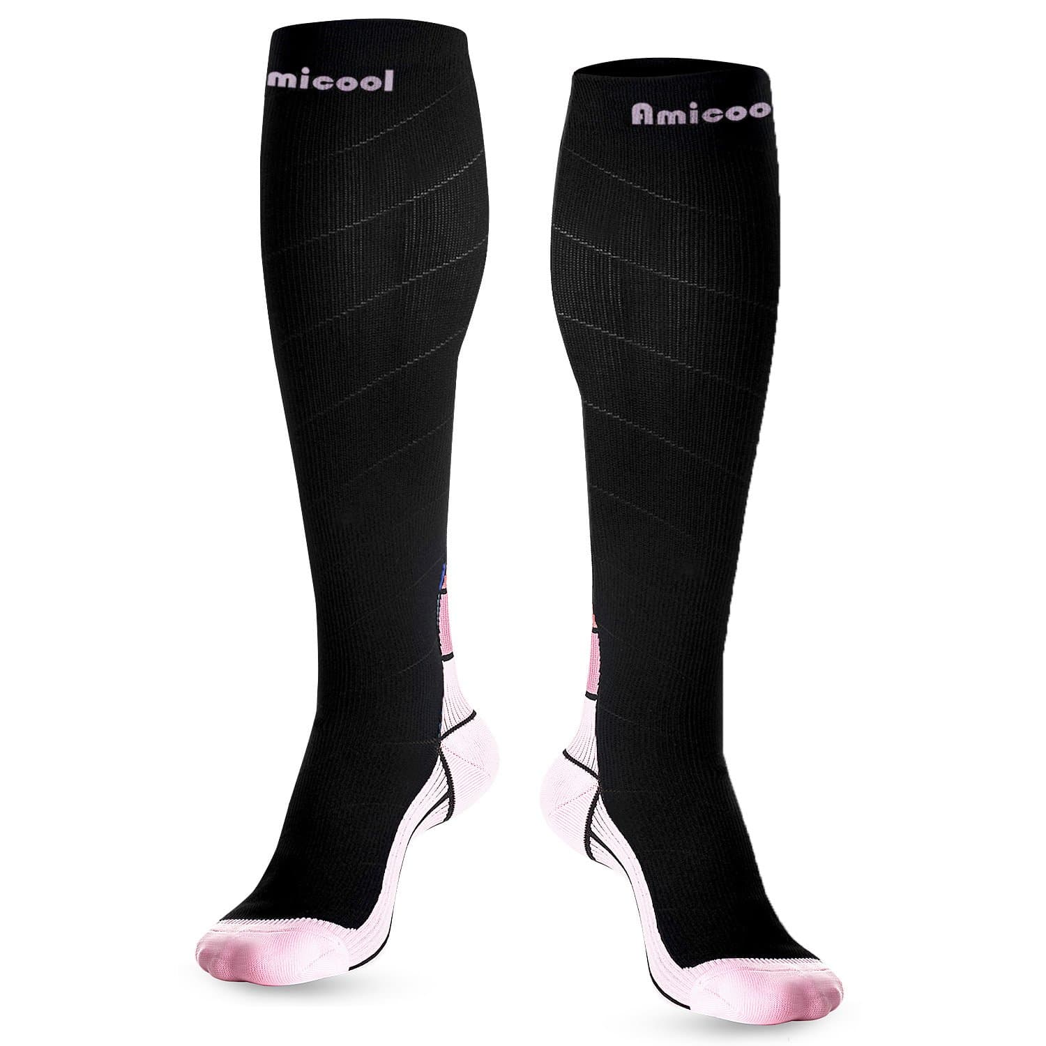 Compression Socks for Men & Women (20-30 mmhg),Amicool Best Stockings for Running, Athletic Sports, Flight Travel & Maternity Pregnancy - Boost Stamina, Circulation & Recovery (1 Pair)