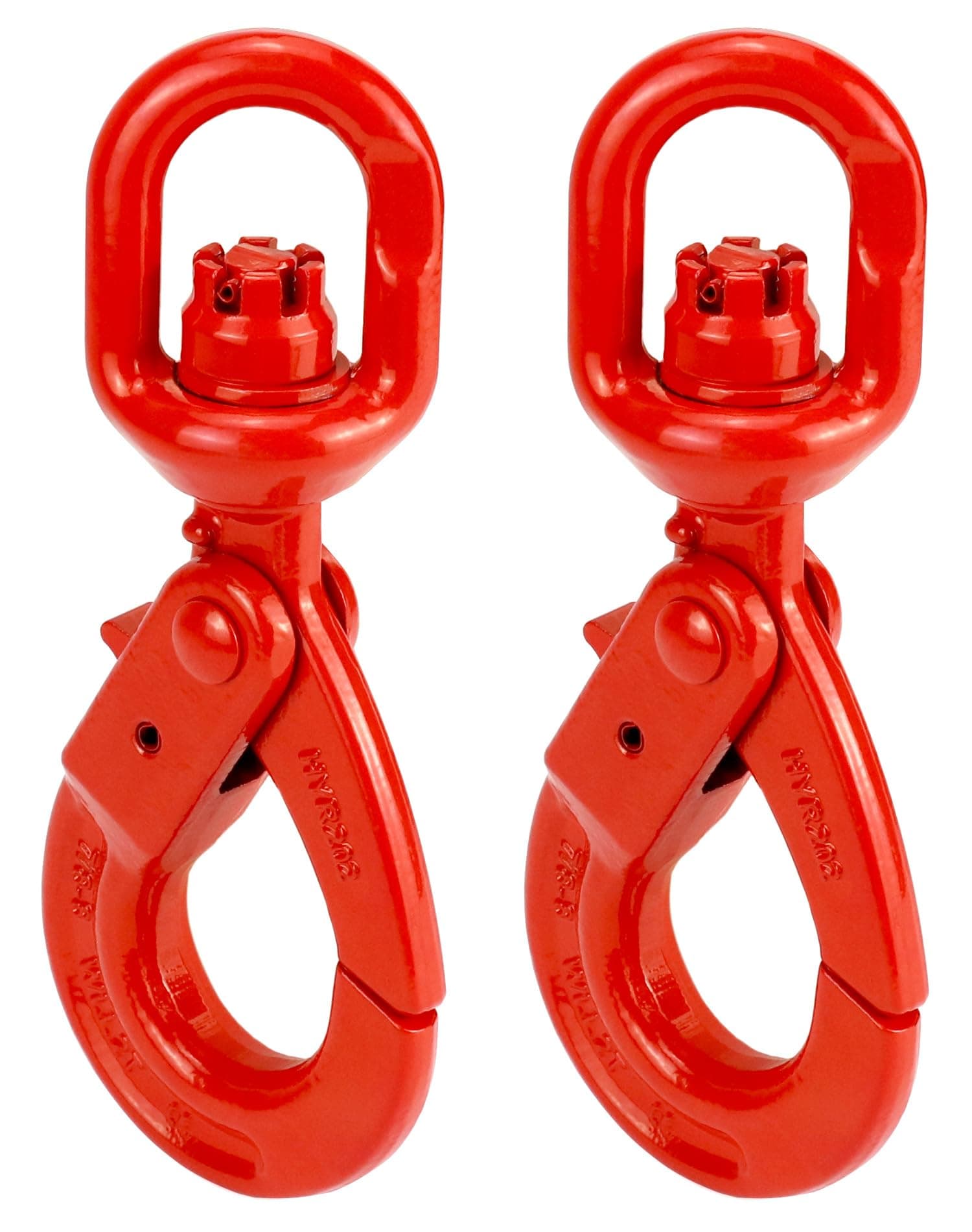 QWORK Grade 80 Drop Forged Steel Swivel Self-Locking Hook, 2 Pack Safety Hook, 4500 lbs Hoisting Hook, Drop Forged Strong Lock Hook, Large Swivel Eyes 5/16" Trade, Painted Finish