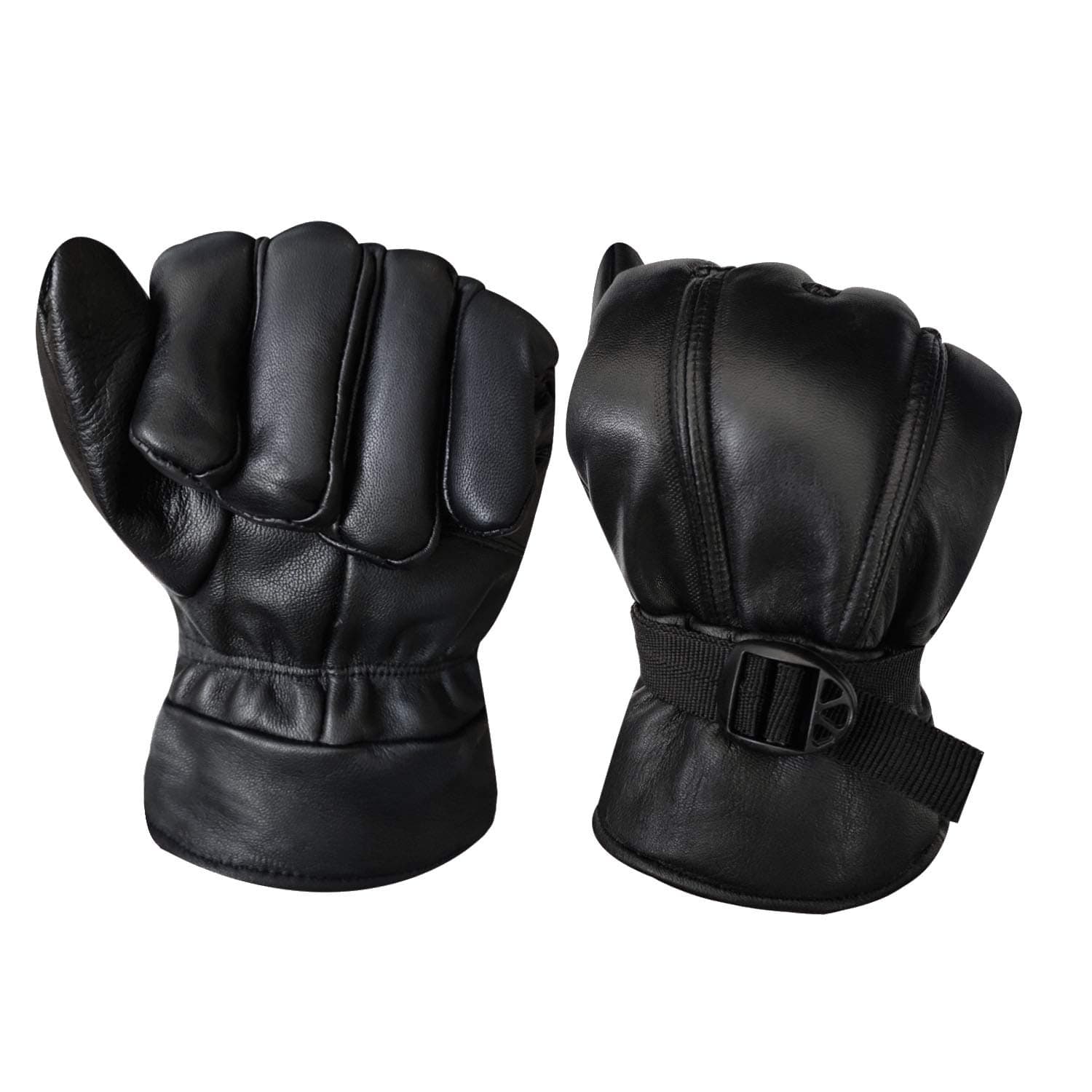 Generic Full Finger Winter Protective Gloves|Fur Inside|Warm|Windproof Solid Leather Winter Riding Gloves (Black)