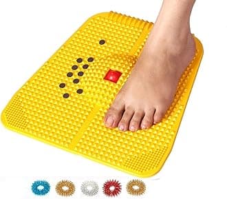 Acupressure Reflexology Magnetic Pyramidal Therapy Power Pain Relief Energy Foot Health Mat Set Of 1 + Sujok Rings Set Of 5 L X W X H – 30 X 30 X 7 Cm Yellow Mat