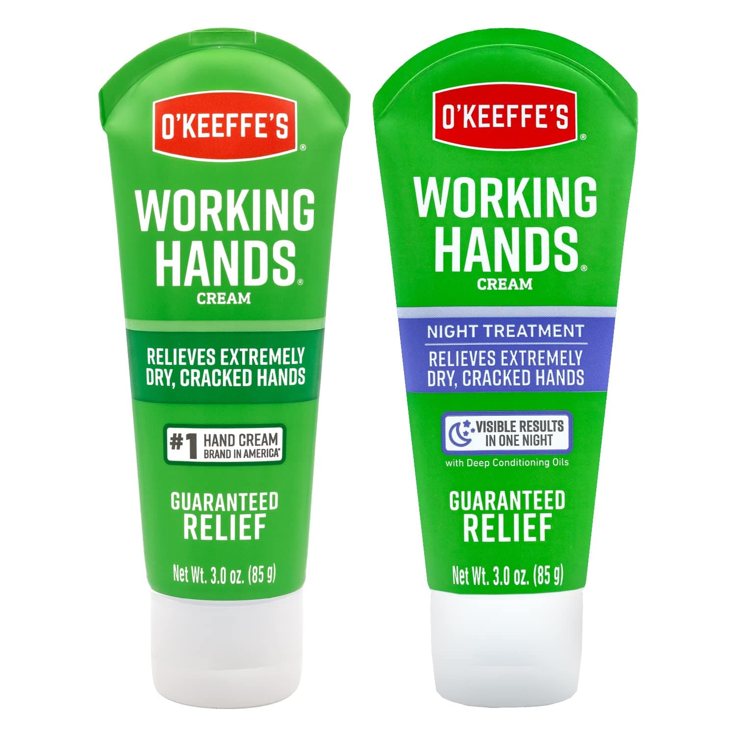 Working Hands Hand Cream Plus Night Treatment Cream Bundle - 3 oz Tubes (2 total) - Repairing Skincare for Cracked, Dry Hands