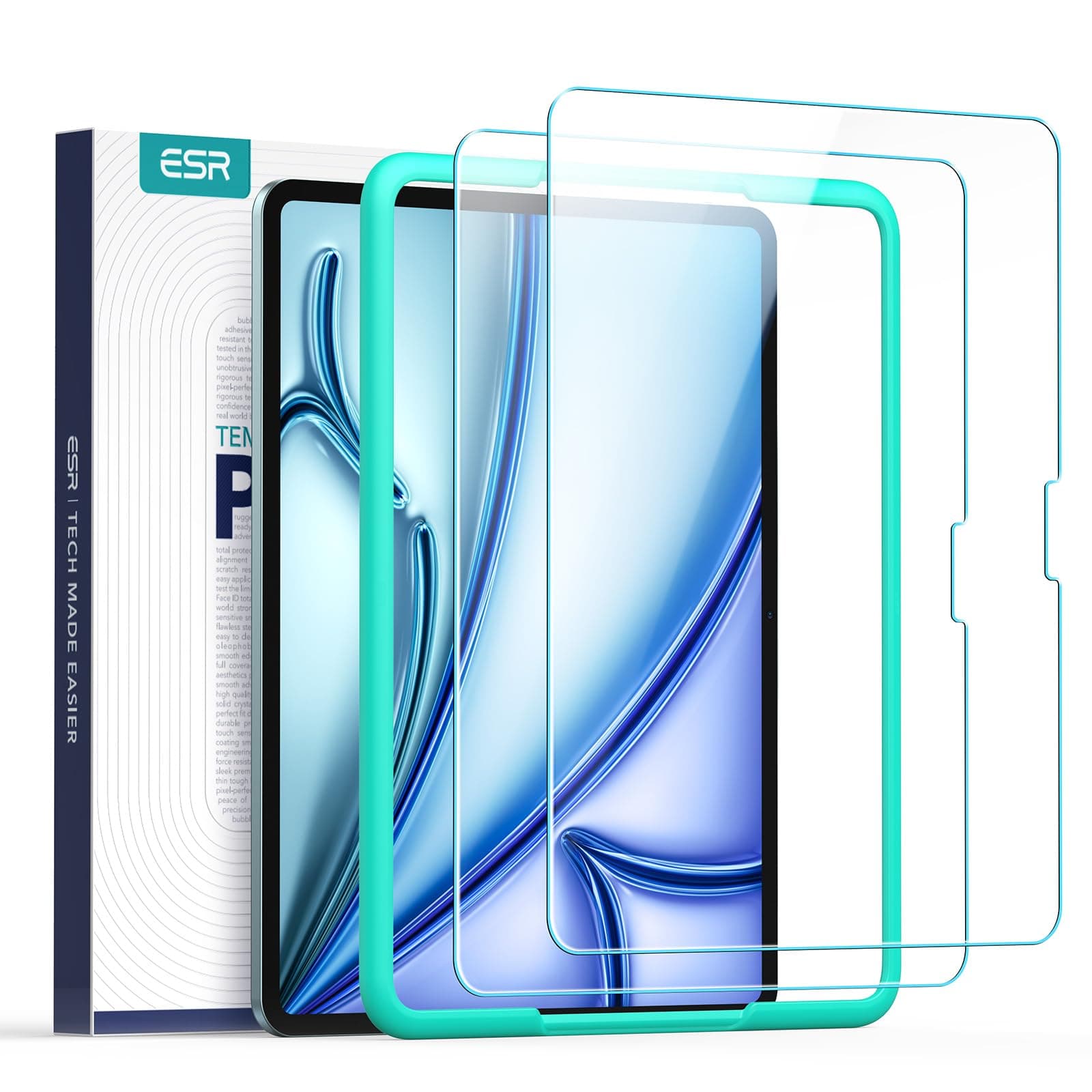 2 Pack Screen Protector for iPad Air 11 Inch M4/M3/M2 (8th/7th/6th Gen, 2026/2025/2024), 9H Tempered Glass Screen Guard with Alignment Frame, Anti-Scratch, Bubble Free, Apple Pencil Compatible