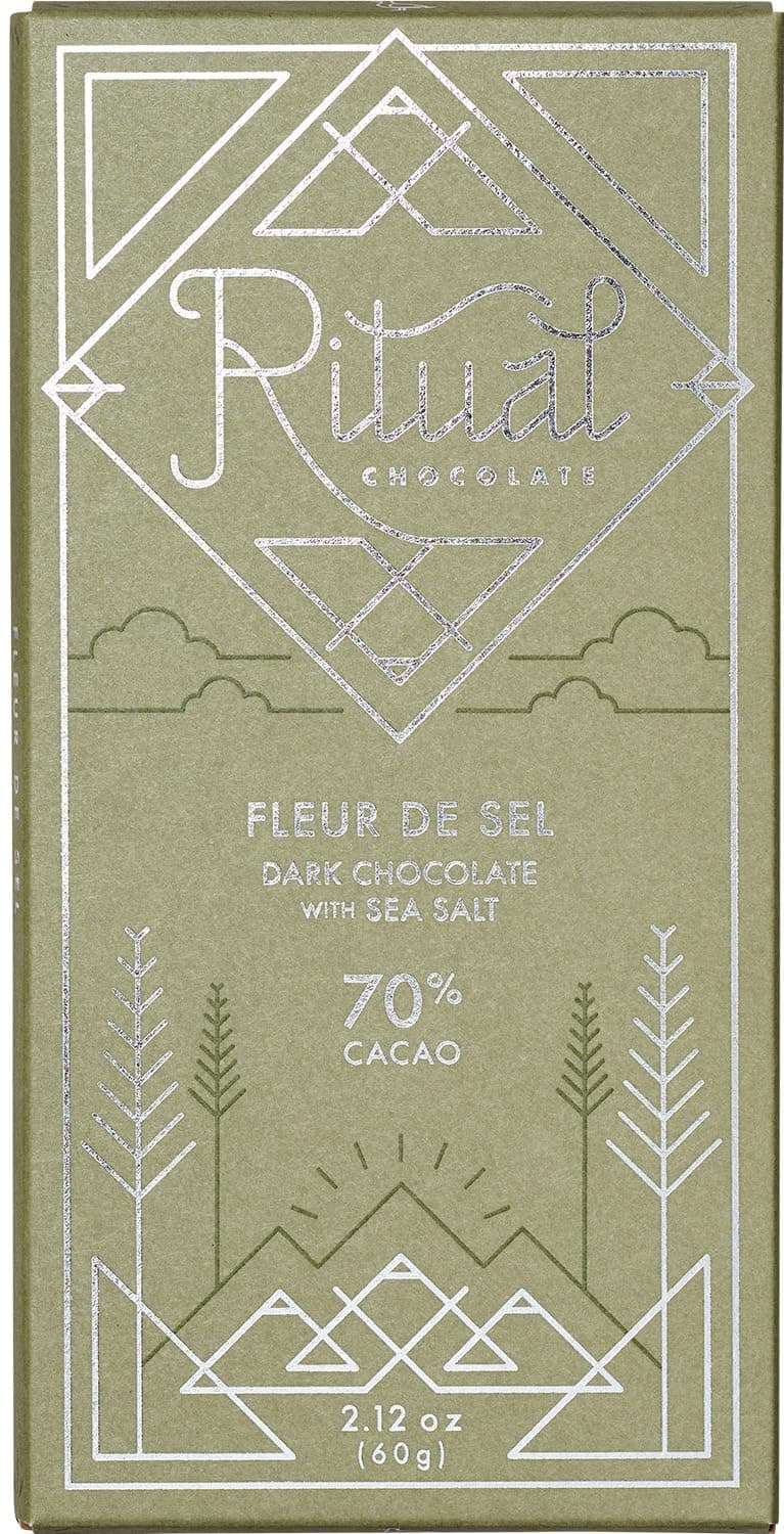 Ritual Dark Chocolate Bar, Fleur De Sel 70% Cacao, Notes of Strawberries, Fudge & Sea Salt, 2.12 oz
