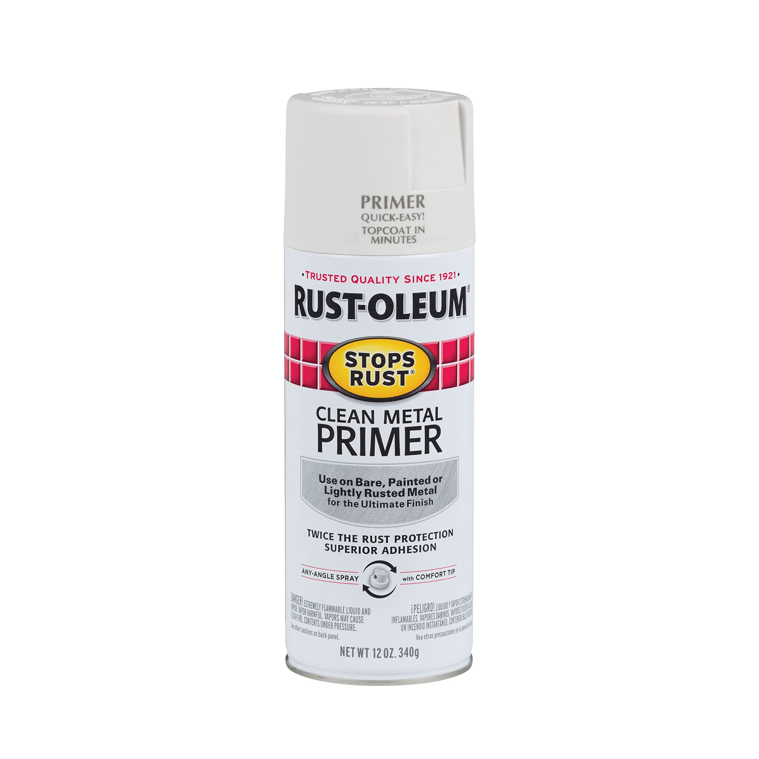 Rust-Oleum 7780830 Stops Rust Clean Metal Primer Spray, 12 oz, Flat White