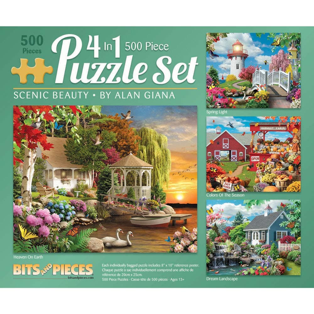 4-in-1 Multi-Pack Large 500 Piece Jigsaw Puzzles for Adults – Jigsaw Puzzle Set Bundle by Artist Alan Giana, Completed Puzzle Size: 16" x 20"