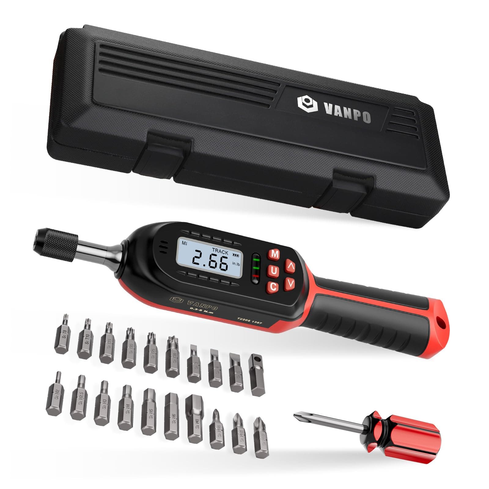 Digital Torque Screwdriver 2.66-53.1 in-lbs/0.3-6 Nm, Adjustable Screwdriver Torque Wrench Set with Buzzer/LED Indicator Notification for Bike Repairing, Tools, Maintenance and Mounting
