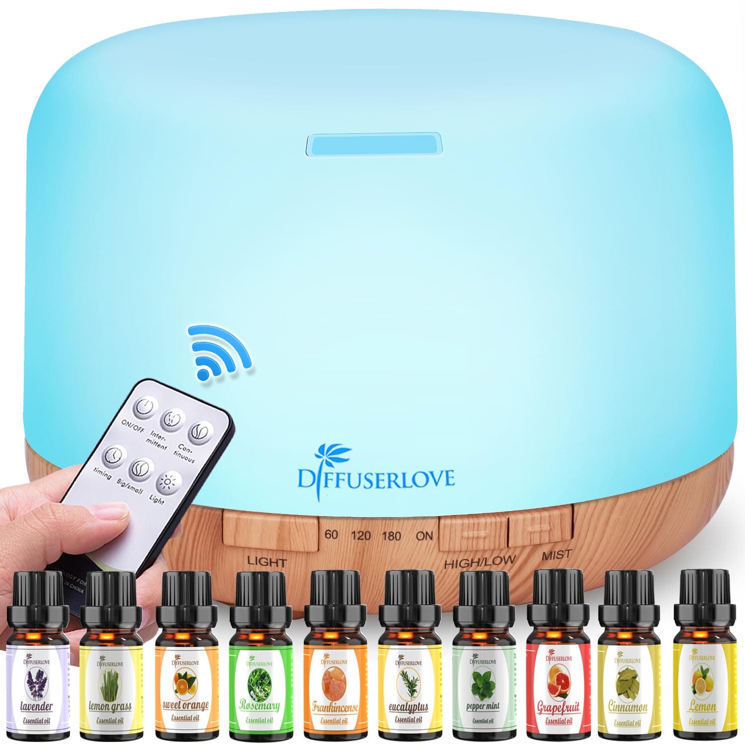 Diffuserlove 550ML Green Jade Grain Diffuser Ultrasonic Aromatherapy Essential Oil Diffuser with 4 Timer setting 7 Color LED Lights, Waterless Auto Shut-off for Office Bedroom Baby Room Yoga Pet Room