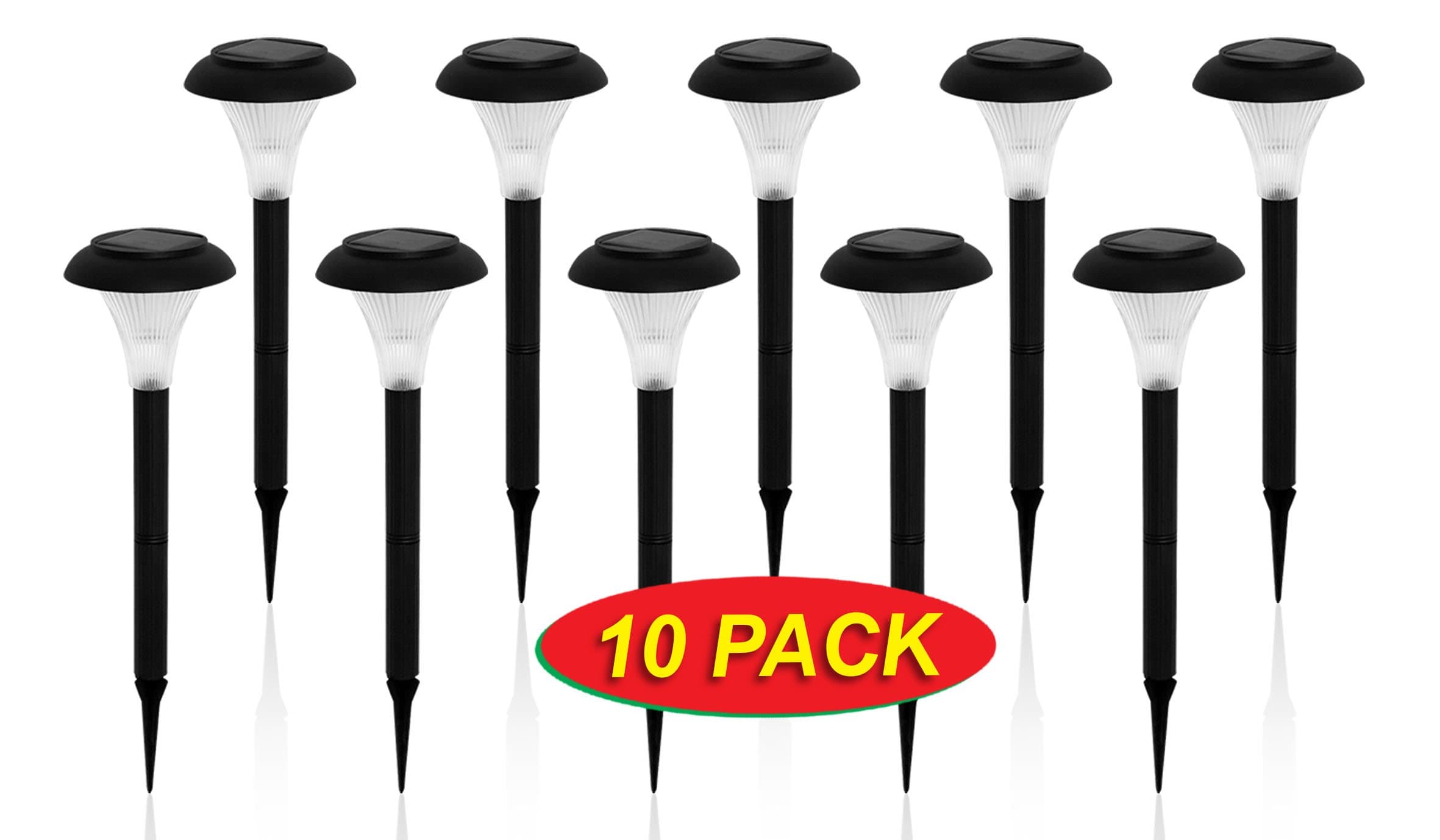 10 Pack Solar Powered LED Accent Outdoor Garden Path Lights. Ideal Lighting for Path Patio Yard Deck Driveway and Garden