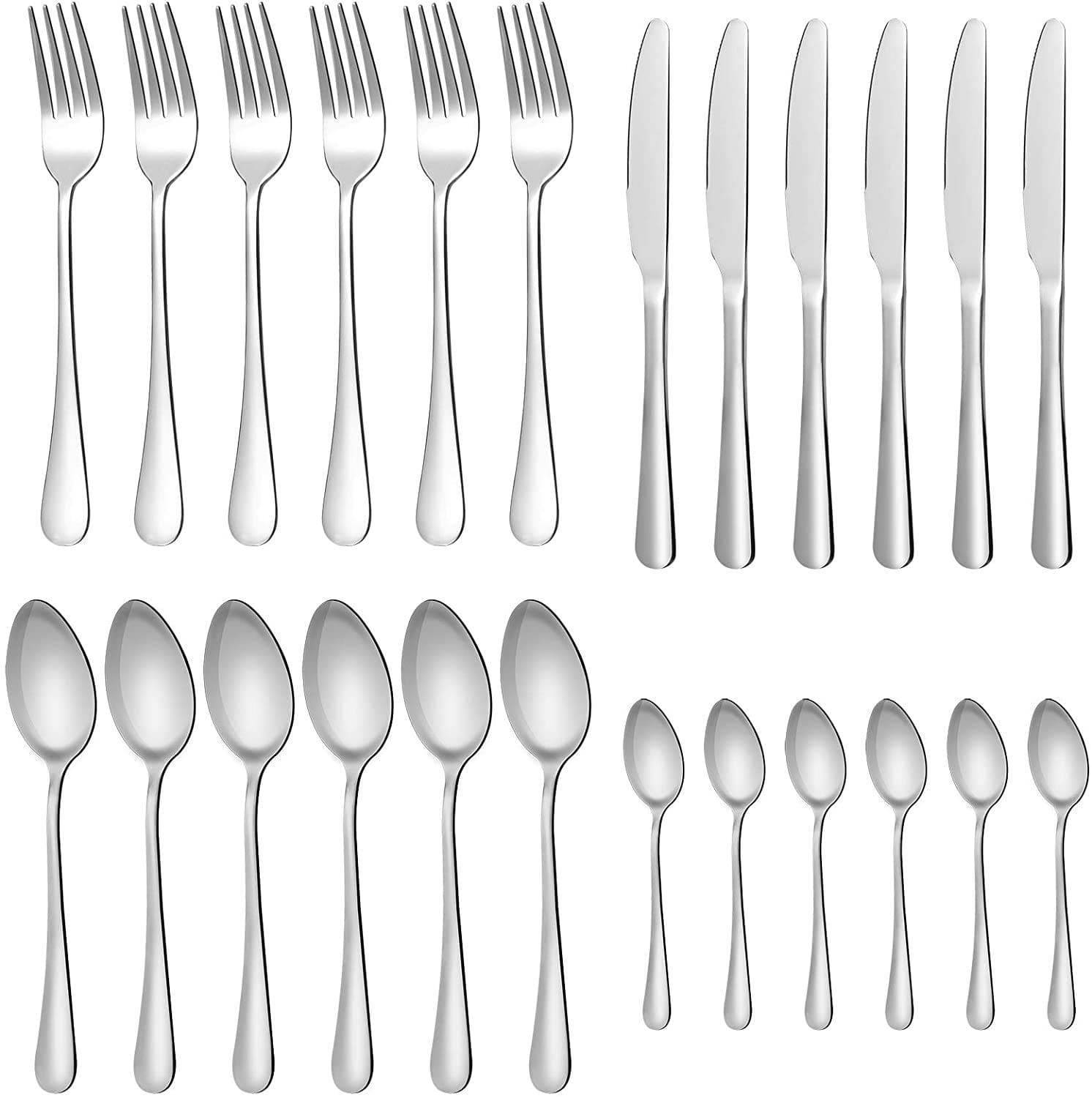 Cutlery Flatware Set,24 Piece Silverware Set with Gift Box Stainless Steel Tableware Dinnerware Sets Knife Fork Spoon, Service for 6 Multipurpose Use Safe for Home Kitchen Party - Silver