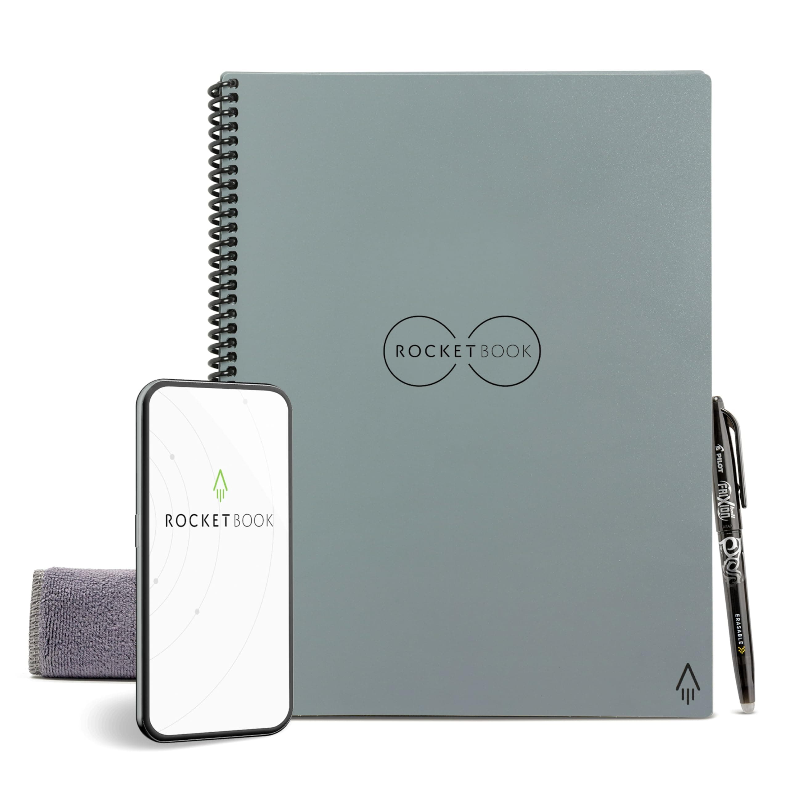 Rocketbook Smart Reusable Notebook - Dot Grid Eco-Friendly Notebook with 1 Pilot FriXion Pen and 1 Microfiber Cloth - Deep Space Gray Cover, Executive Size (6" x 8.8")