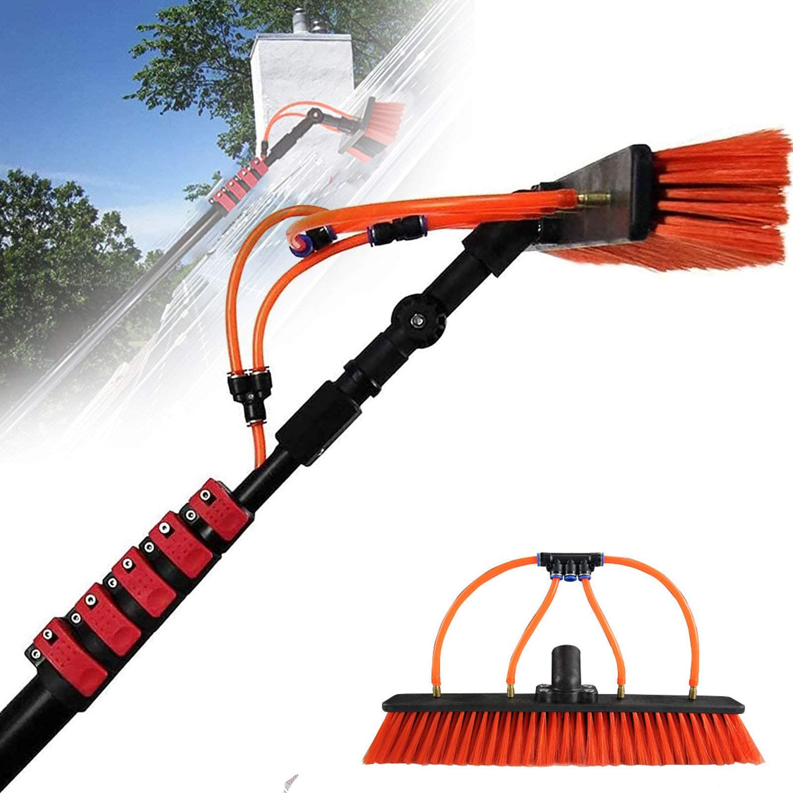 Window Cleaning Kit With Extension Pole, 3.6-11M Solar Panel Brush Water Fed, Water Fed Pole for Window Cleaning, Trucks Cleaning System & Washing Tool,30FT/9M