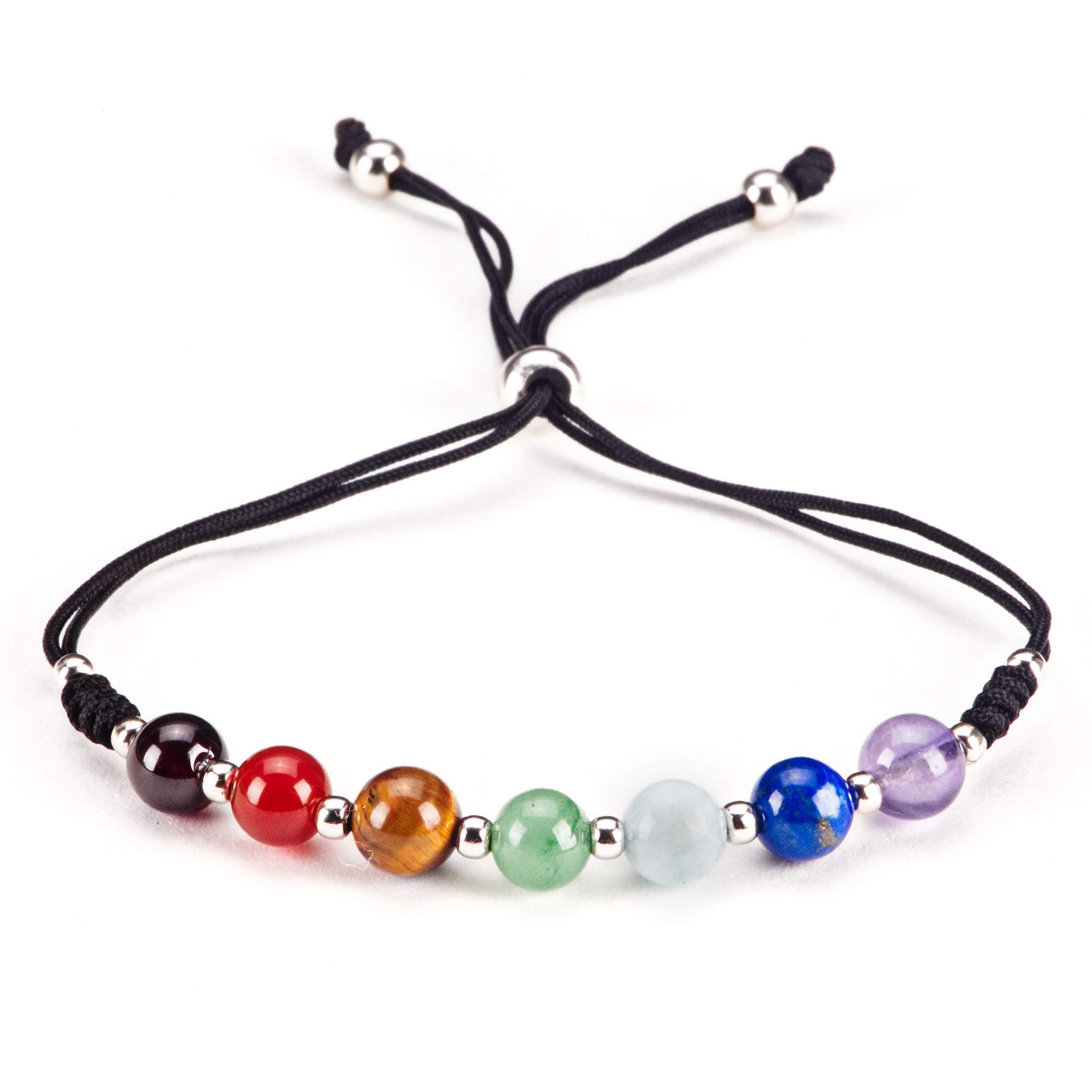 Cherry Tree Collection Natural Gemstone Chakra Bracelet | Adjustable Size Nylon Cord | 6mm Beads, Silver Spacers | 5''-6.5'''