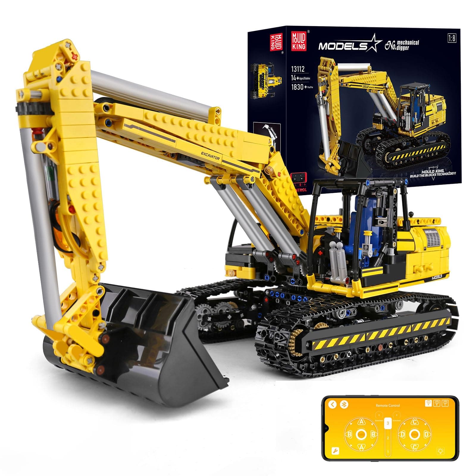 Remote Control Excavator Building Toy, APP Control Digger Kits, Construction Vehicles Model with Motor, STEM Engineering Toys for Adult