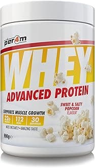 Per4m Whey Protein Powder | High Protein Shake for Muscle Growth & Recovery | Low Sugar Gym Supplement | Sports Nutrition Drink + Amino Acids (900g, Sweet & Salty Popcorn)