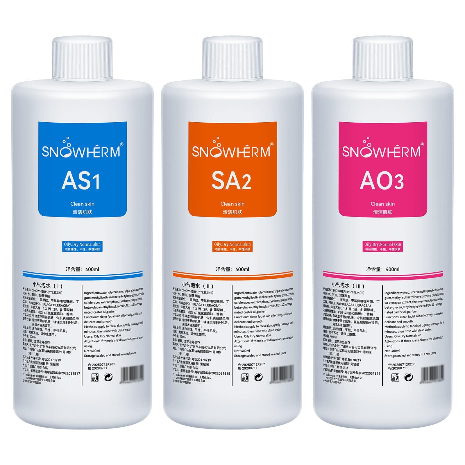 Solution for Machines AS1 SA2 AO3 Solution 3 * 400ml Wholesale High-level Spa Skin Scrub Hydro Skin Scrub Special Solution Bubble Machine Solution