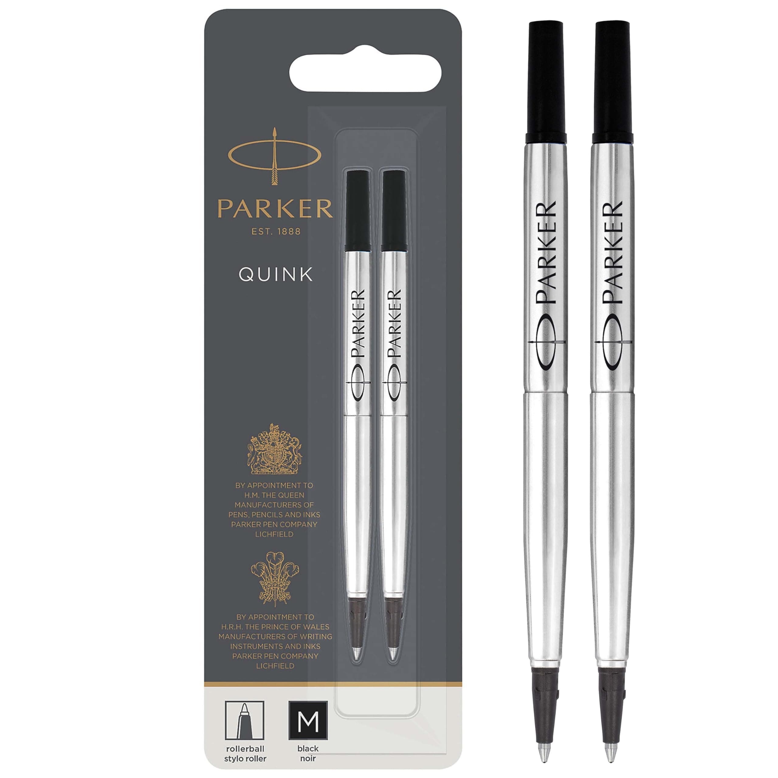 Rollerball Pen Refills | Medium Point | Black QUINK Ink | 2 Count