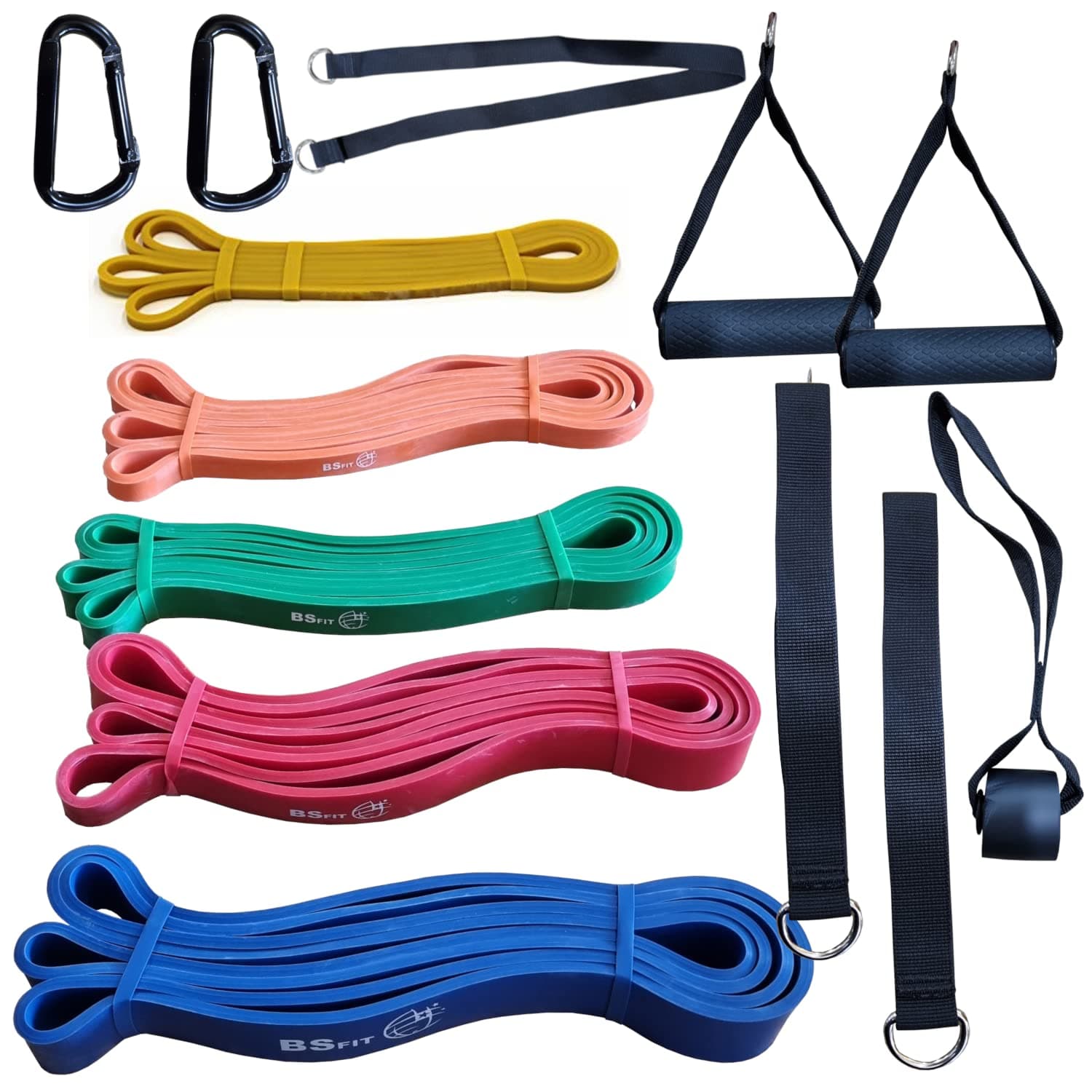 Bsfit 5 Heavy Duty Bands, Pull Up Assistance Band Set - Best for Pullup Assist, Chin Ups, Resistance Bands Exercise, Stretch, Anchor, Hooks, Fitness - 41 inch Straps