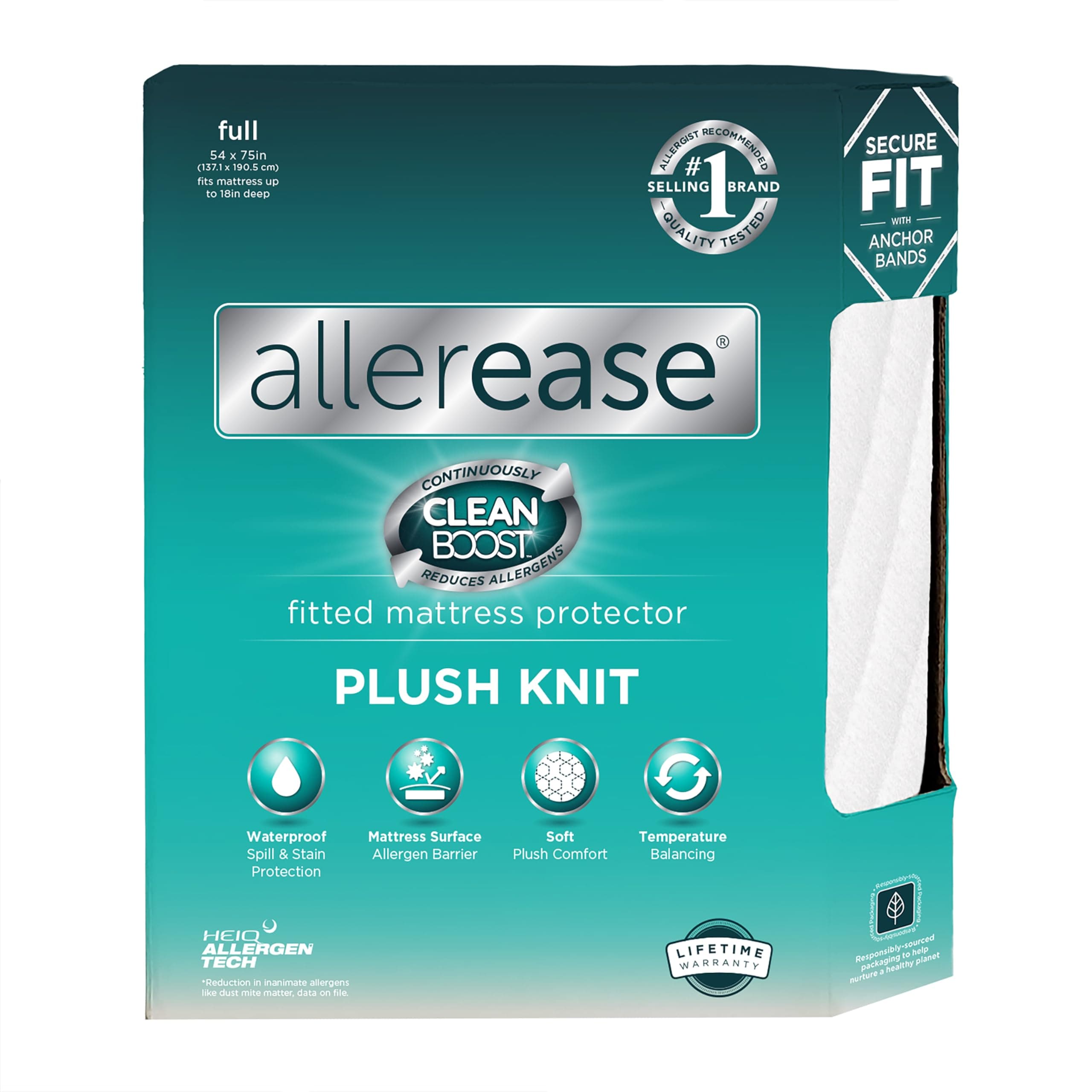 Aller-EaseClean Boost Plush Knit Mattress Protector, Full