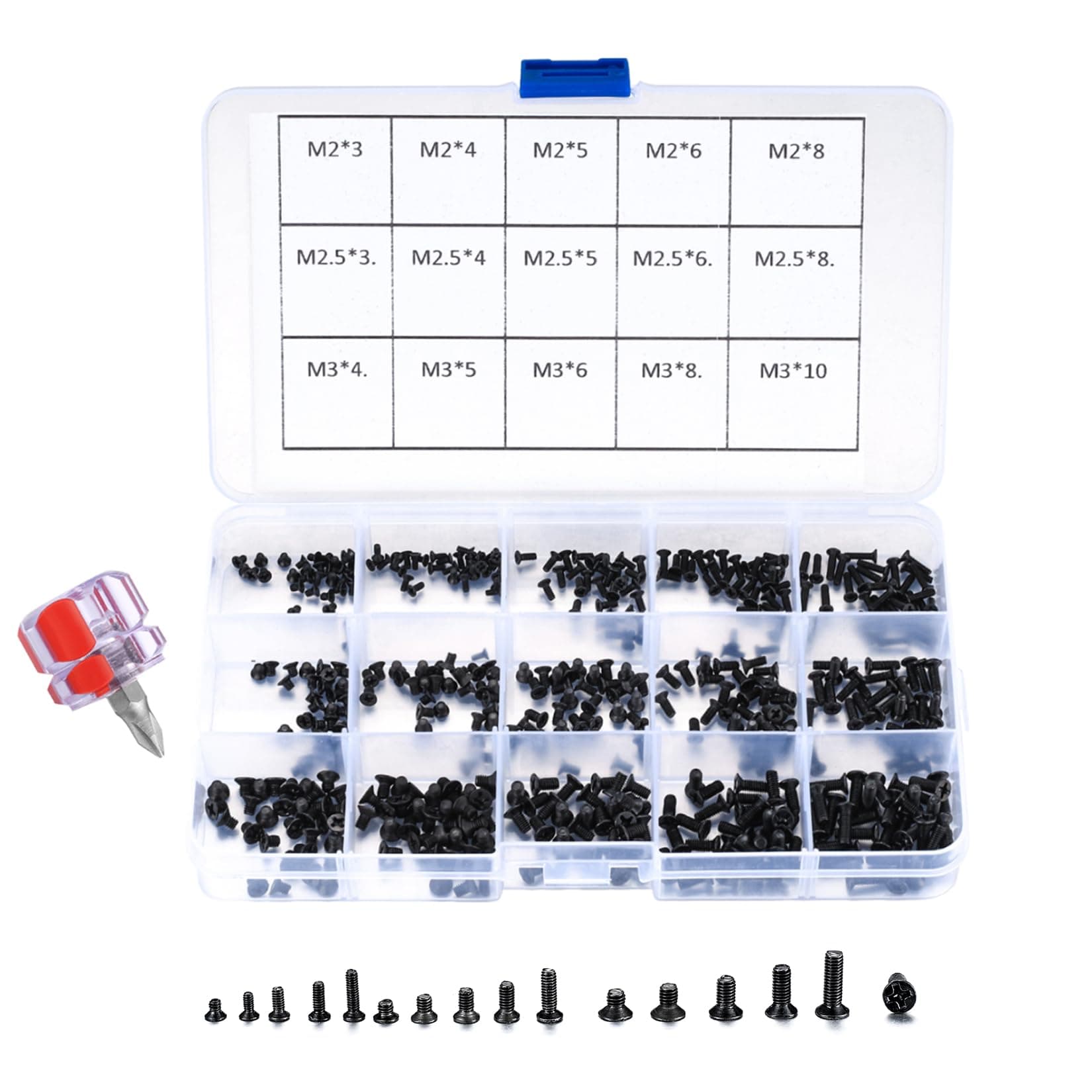 M2 M2.5 M3 Micro Assorted Screws, Self-Tapping Screw Set, Flat Round Pan Head Screws, Laptop Computer Repair Screws Kit, Countersunk Electronic Screws Kits Accessories-450 Pcs, with Screwdriver