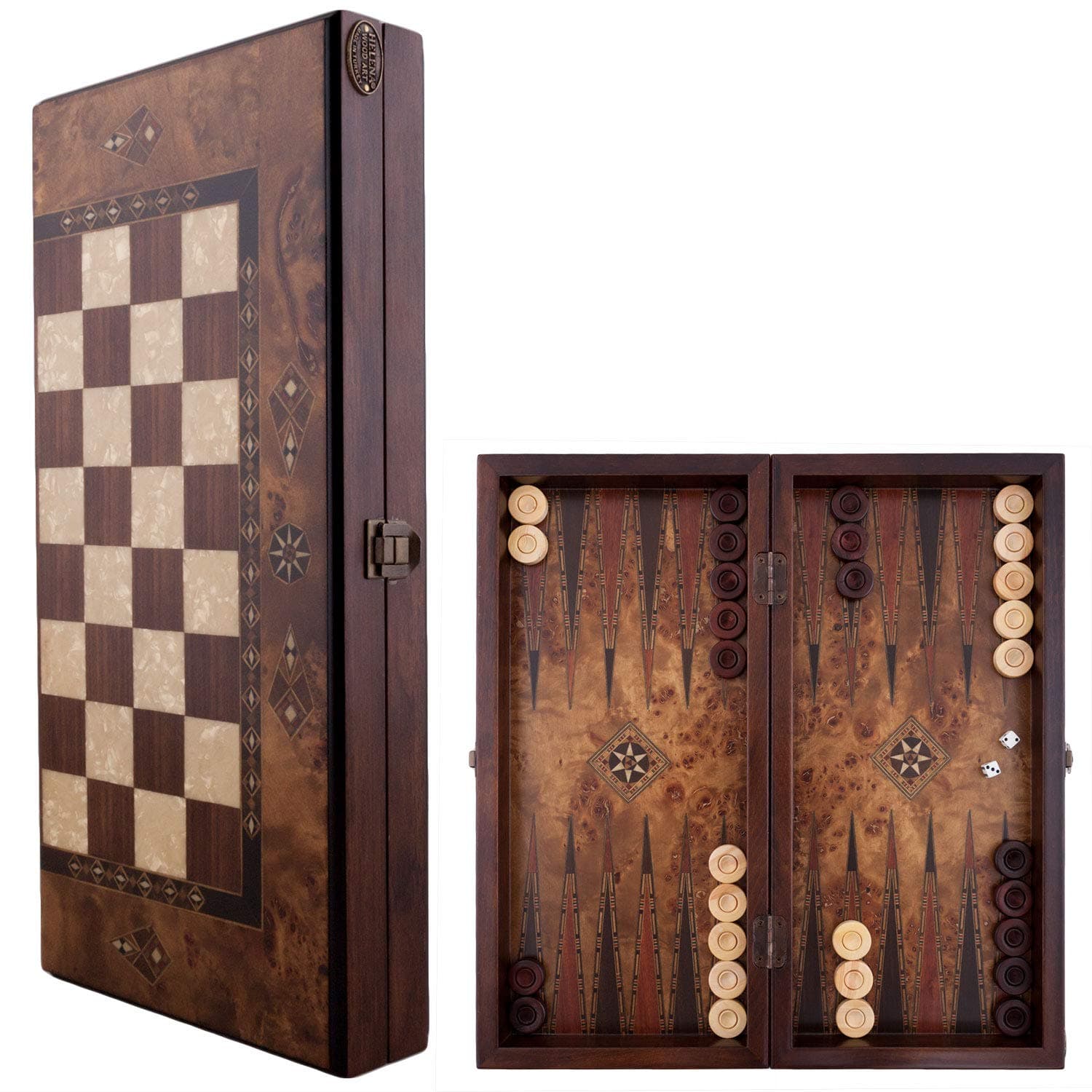 Helena wood art Classic Backgammon Set - 16 inches Medium Backgammon Board | Burl