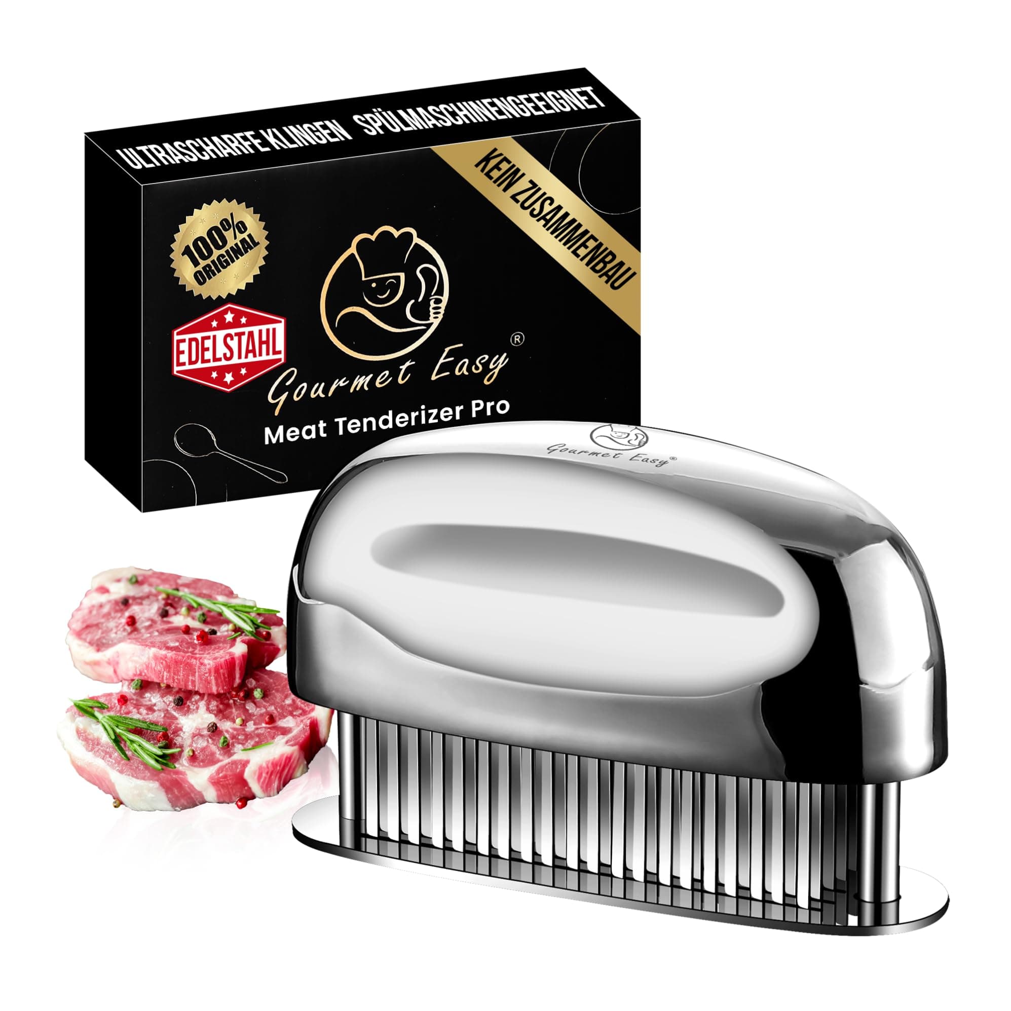 Meat Tenderizer Tool - Hand Held Blade Tenderizer for Meat - Ultra Sharp Needle Blades 100% Stainless Steel - Heavy Duty Kitchen Gadgets - Cooking Gadgets for Tenderizing Chicken, Steak, Veal, BBQ