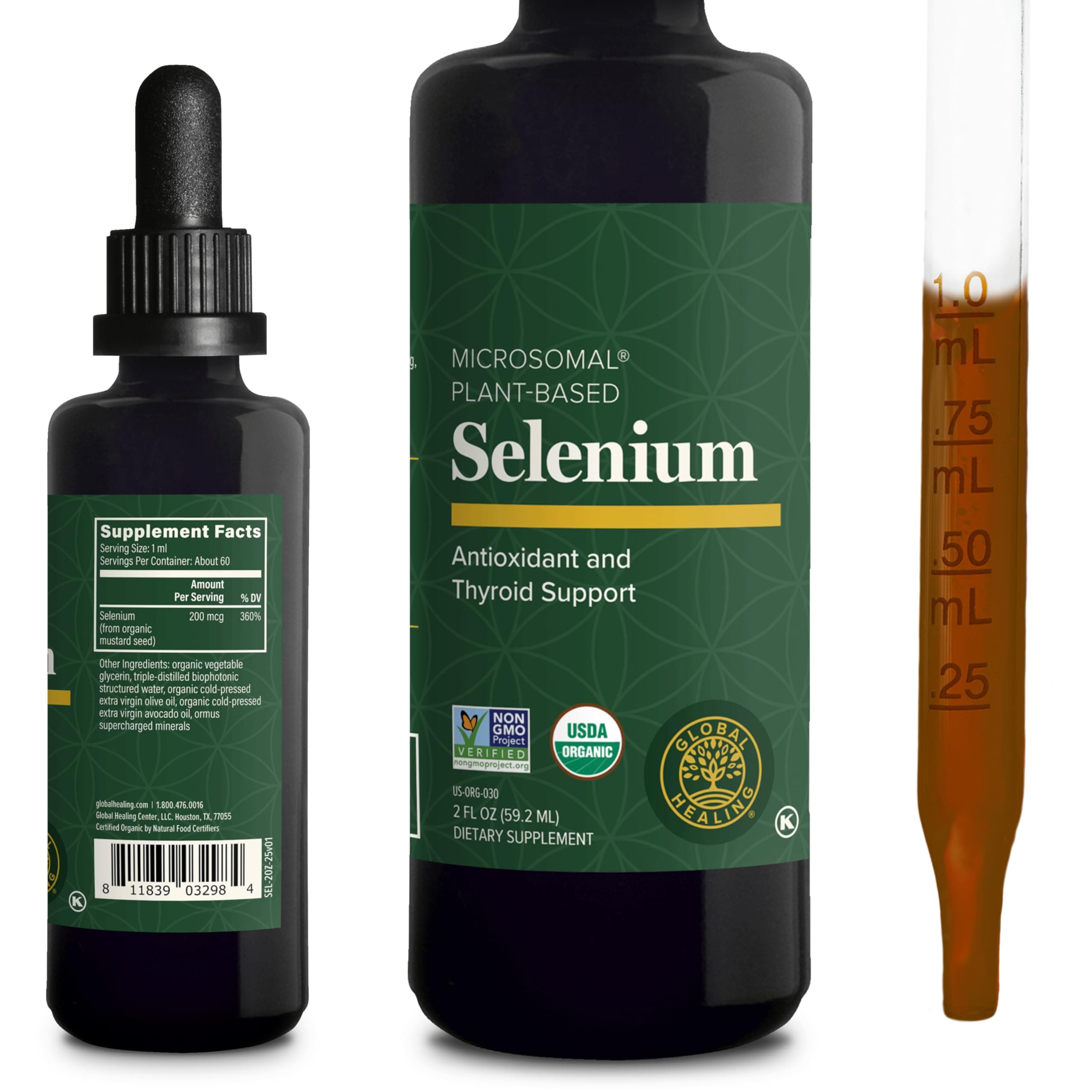 Global Healing Center - Selenium 200mcg, Selenium Supplement Drops with Organic Ingredients, Antioxidants for Thyroid and Immune Support, Non-GMO & Gluten-Free, for Men & Women - 2 Fl Oz
