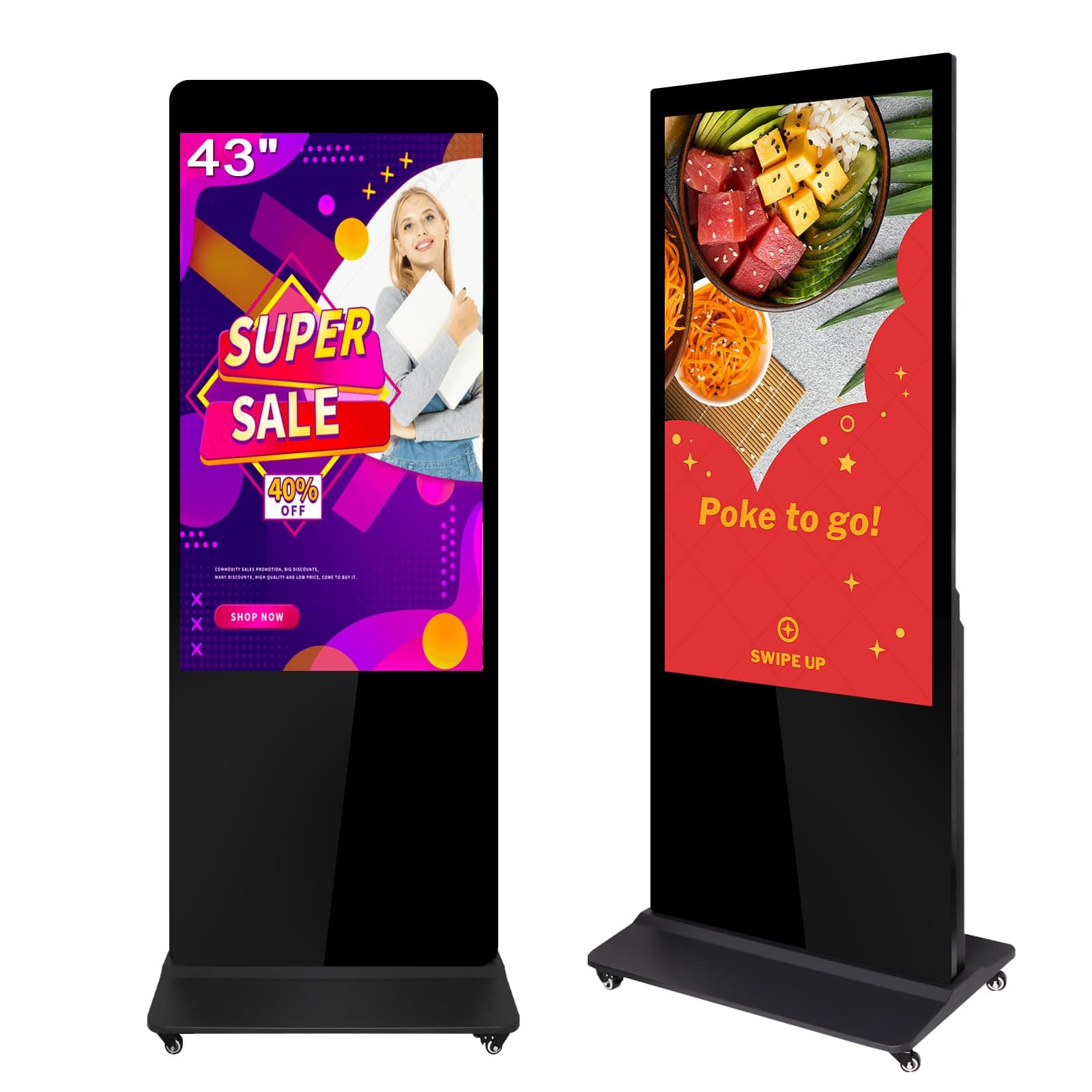 43" Digital Signage Display Kiosk Non Touchscreen Digital Kiosks Interactive Floor Standing Full HD IPS LCD Screen Commercial Totem with Android 11 System Interactive Advertising Media Player