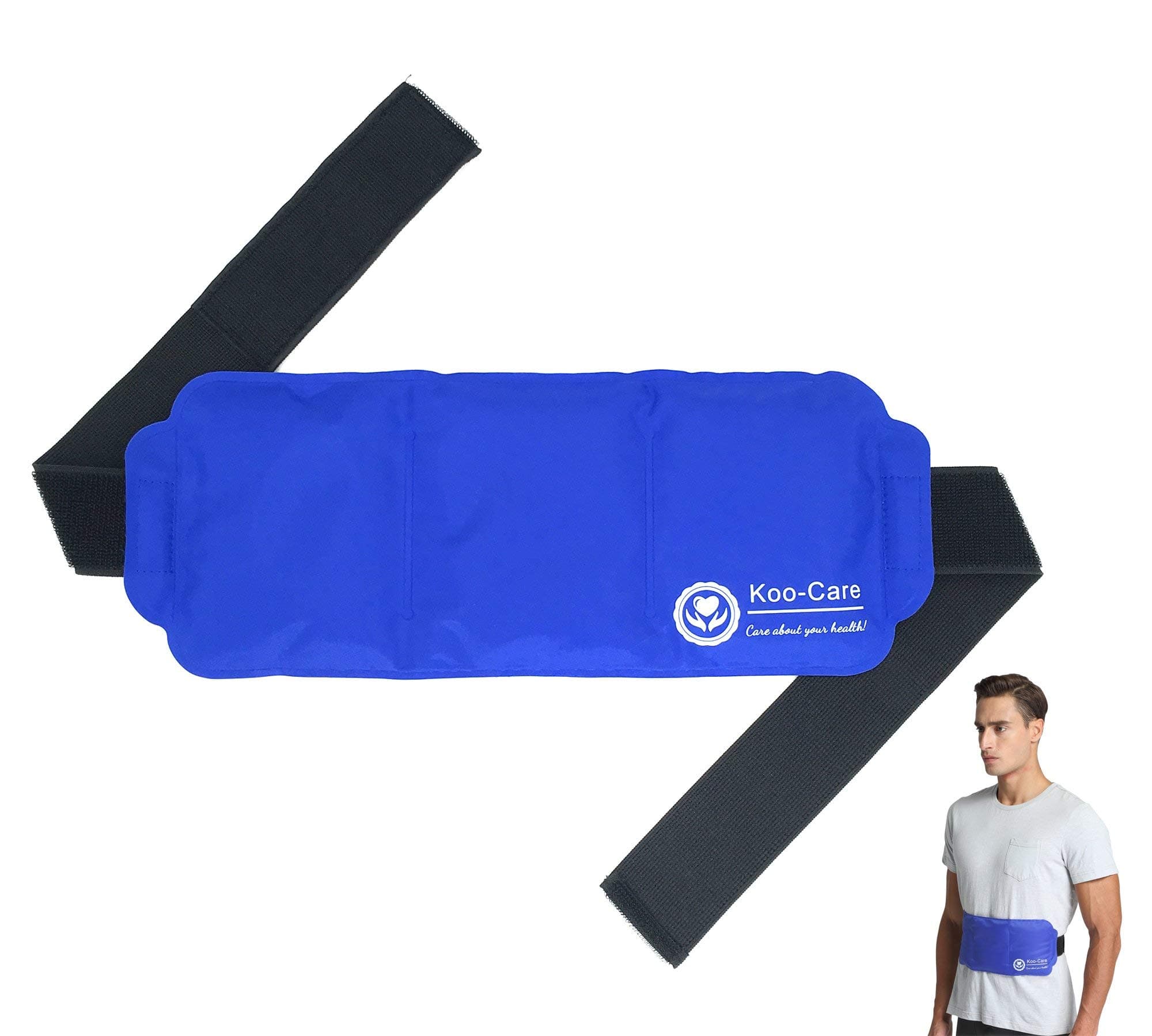 Koo-Care Large Ice Pack Gel Hot Cold Therapy Pack - Wraps Around Shoulder, Waist & Lower Back, Belly, Thigh, Knee, Shin, Ankle - Great for Injuries, Sprain, Bruise - 13.2" x 5.9"