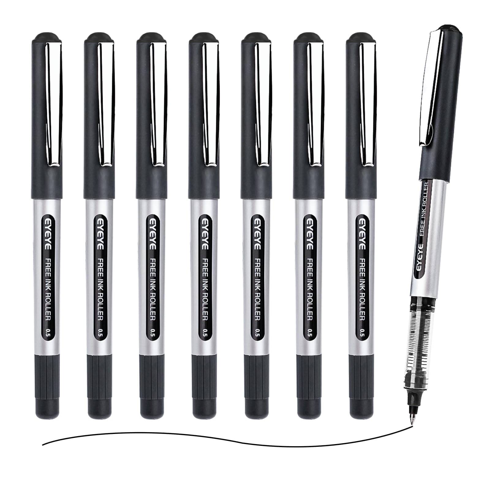Rollerball Pens Black 0.5mm, 8 Pack Extra Fine Point Quick Dry, Liquid Ink Pens Fine Point Smooth Writing Pen for Journaling, Note Taking, Office, School Supplies