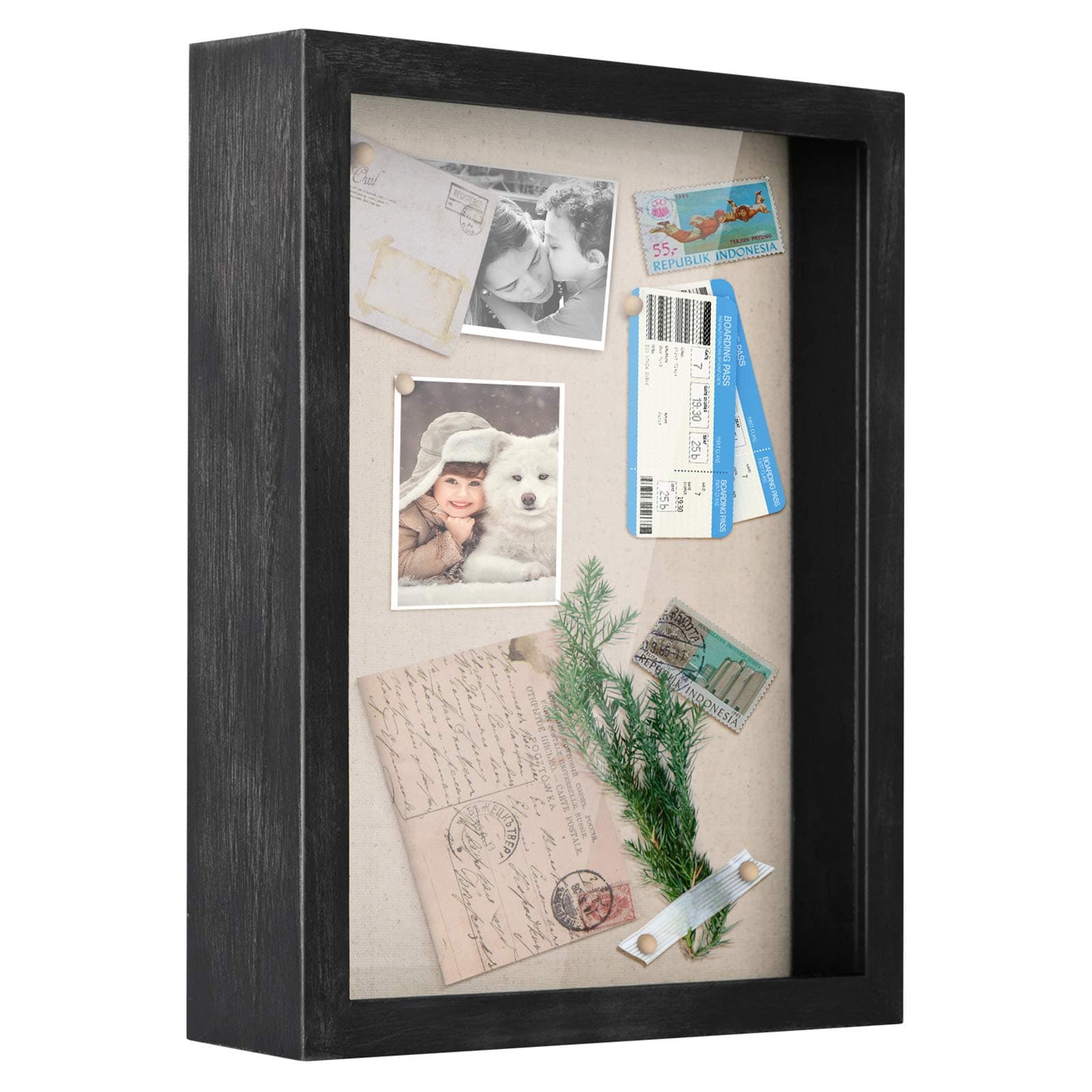 Love-KANKEIShadow Box Frame 11x14 Shadow Box Display Case with Removable Glass Window and Soft Linen Back Memory Box for Memorabilia Photos Awards Medals Weathered Black