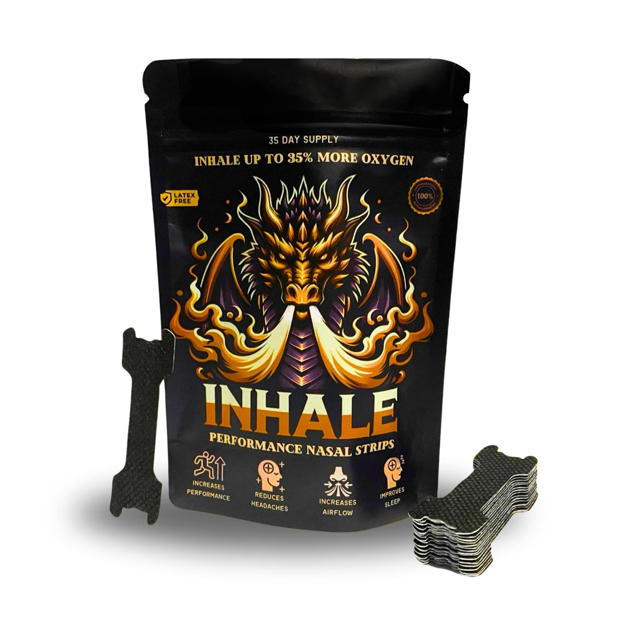 Performance Nasal Strips (35 Ct) for Athletic Performance, Snoring Relief & Better Sleep - Sweat & Oil Proof Adhesive - Black, Sleek Universal Fit, Extra Strength - Hypoallergenic & Latex Free